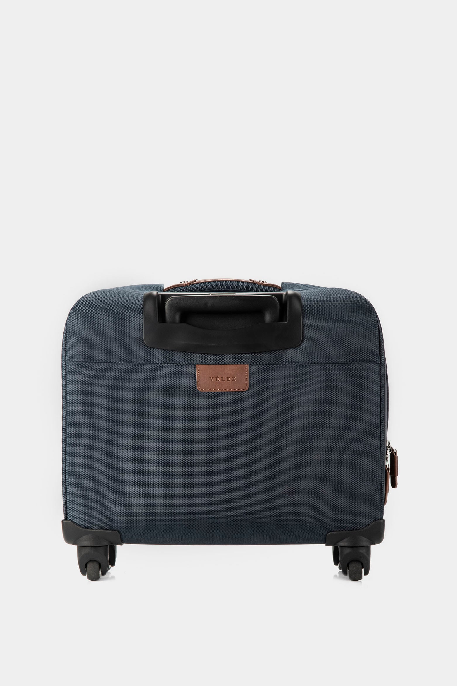 16” Living Wheeled Briefcase in Dark Blue Canvas with Leather Details - Image 3
