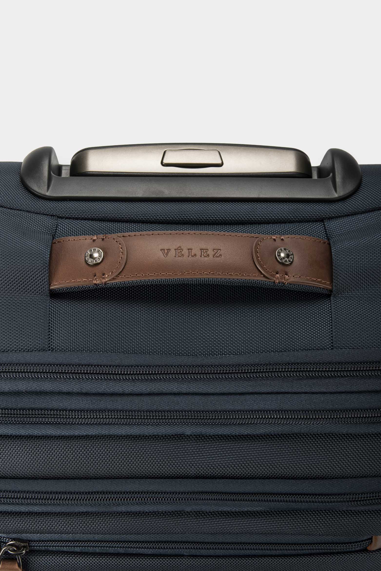 16” Living Wheeled Briefcase in Dark Blue Canvas with Leather Details - Image 4