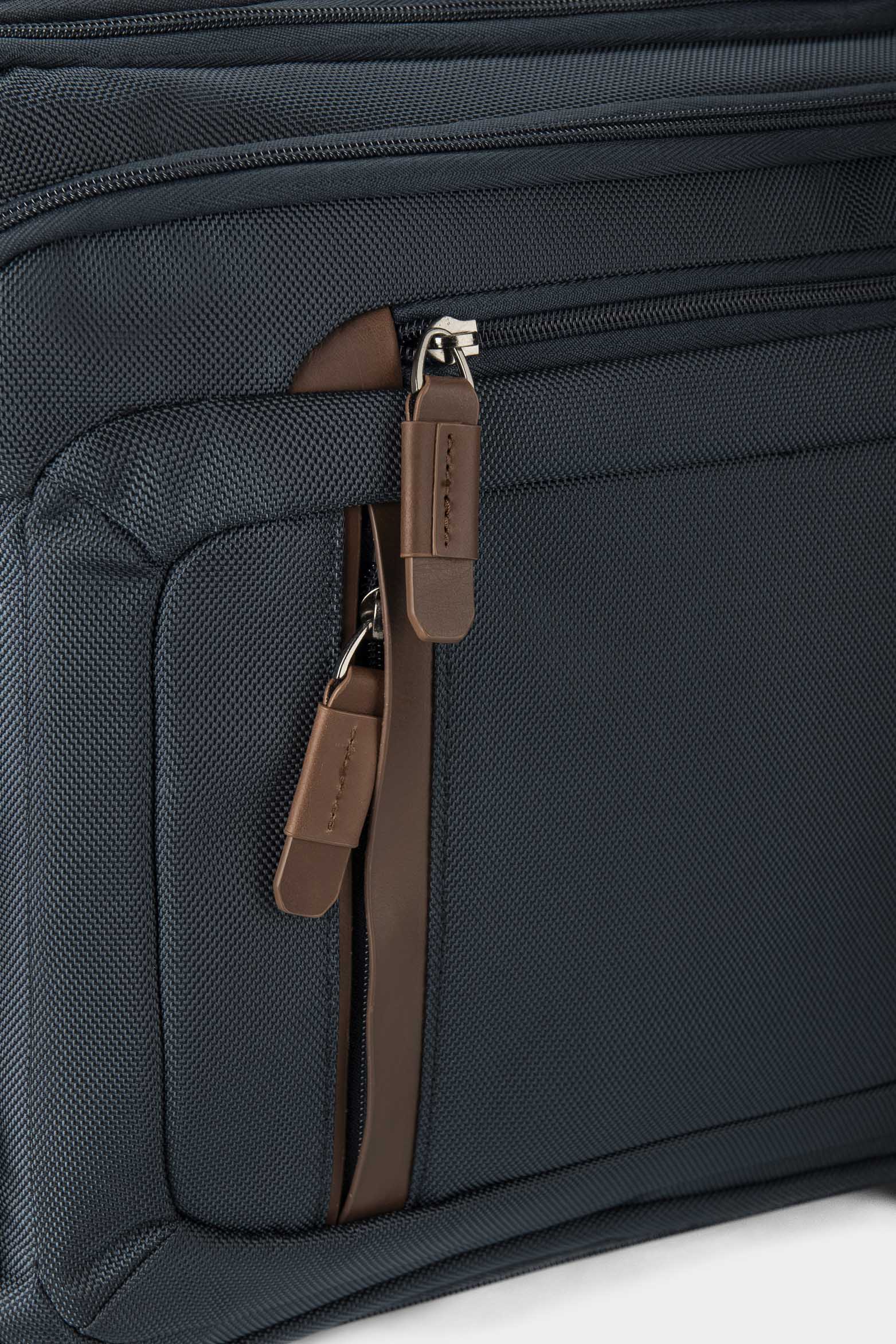 16” Living Wheeled Briefcase in Dark Blue Canvas with Leather Details - Image 5