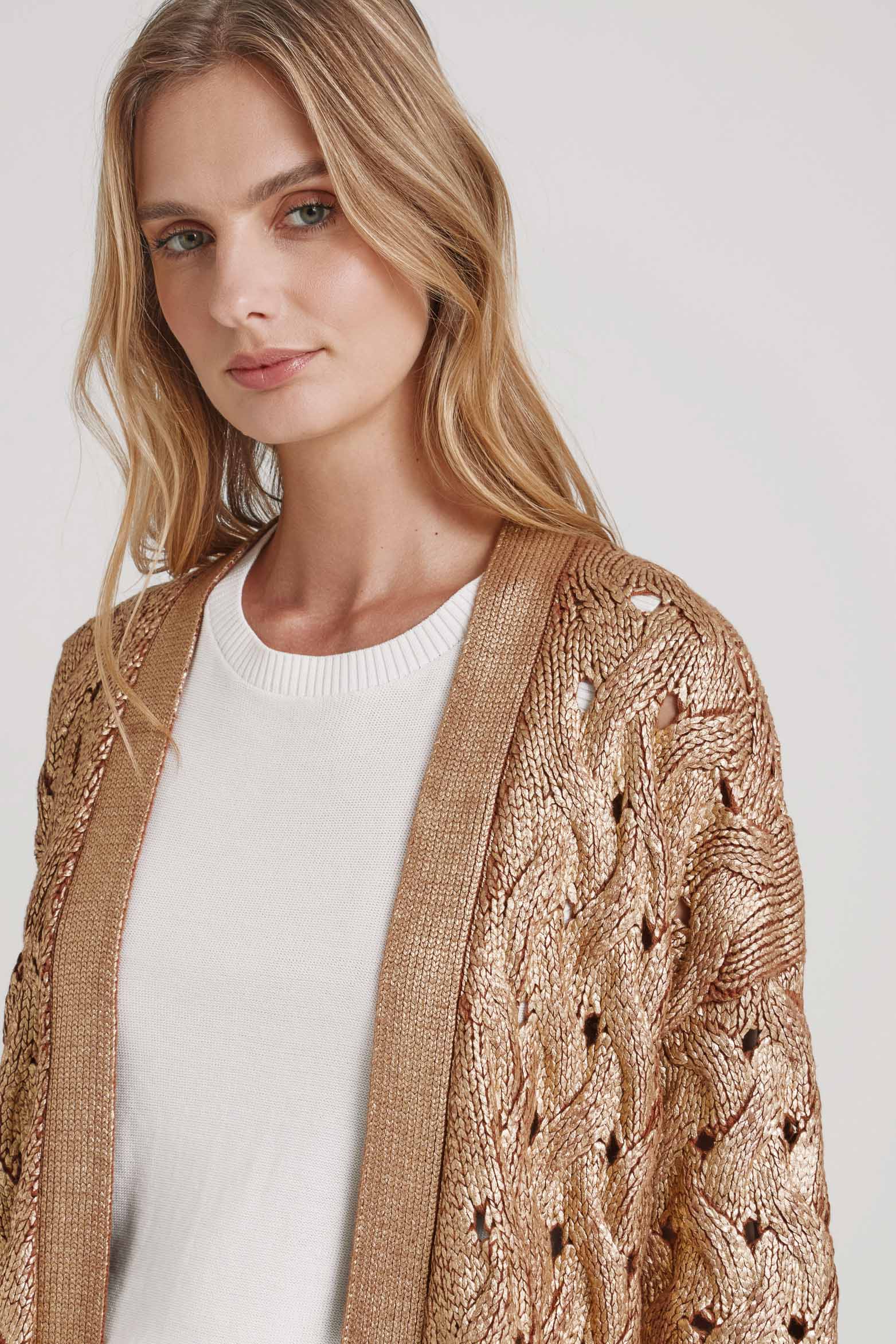 Aurora Knit Cardigan with Metallic Texture for Women - Image 2