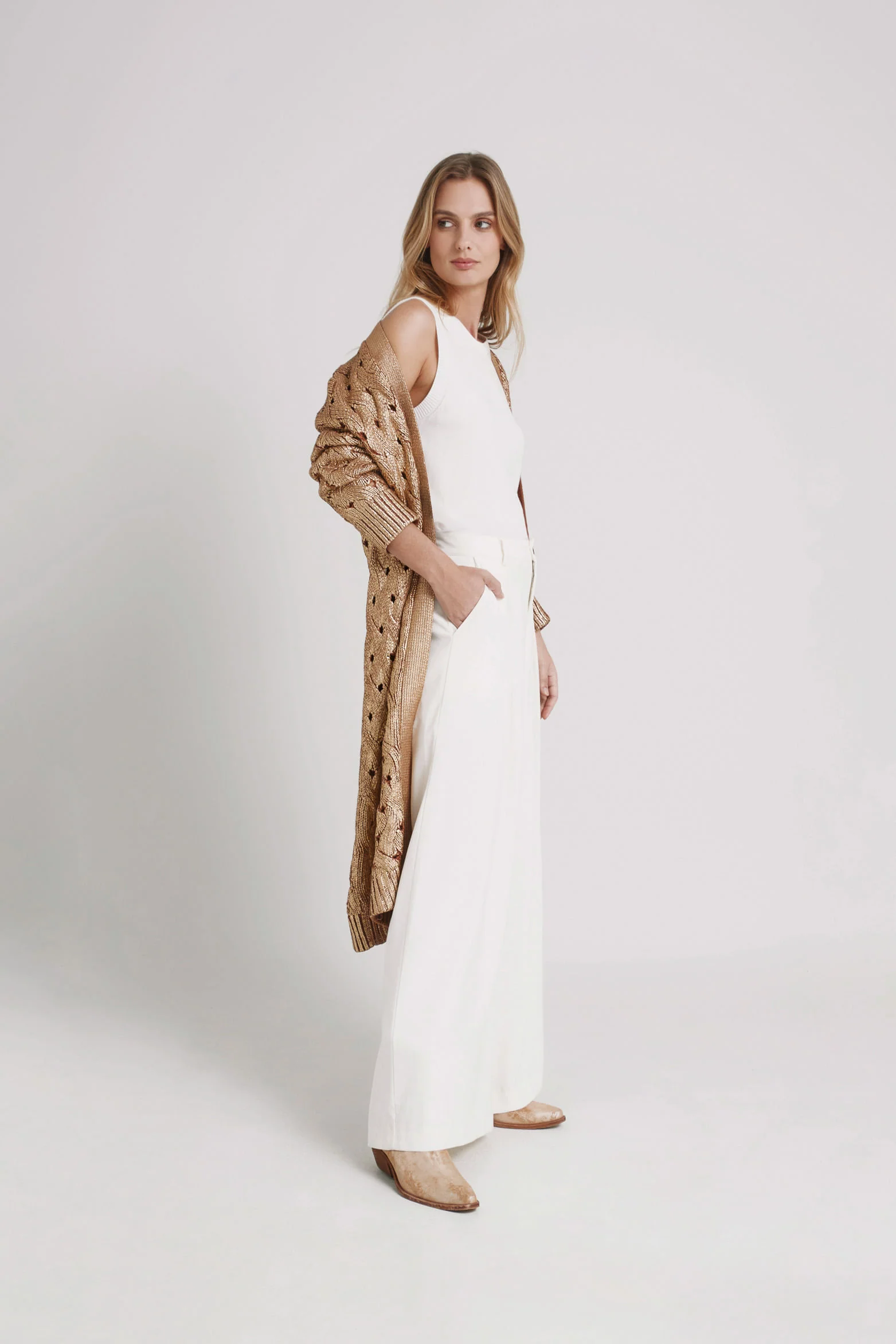 Aurora Knit Cardigan with Metallic Texture for Women - Image 3