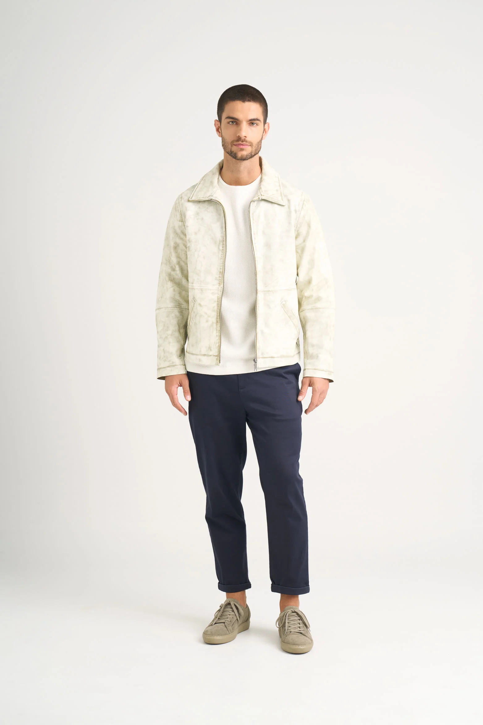 Bright Leather Jacket for Men, Distressed Effect - Image 2