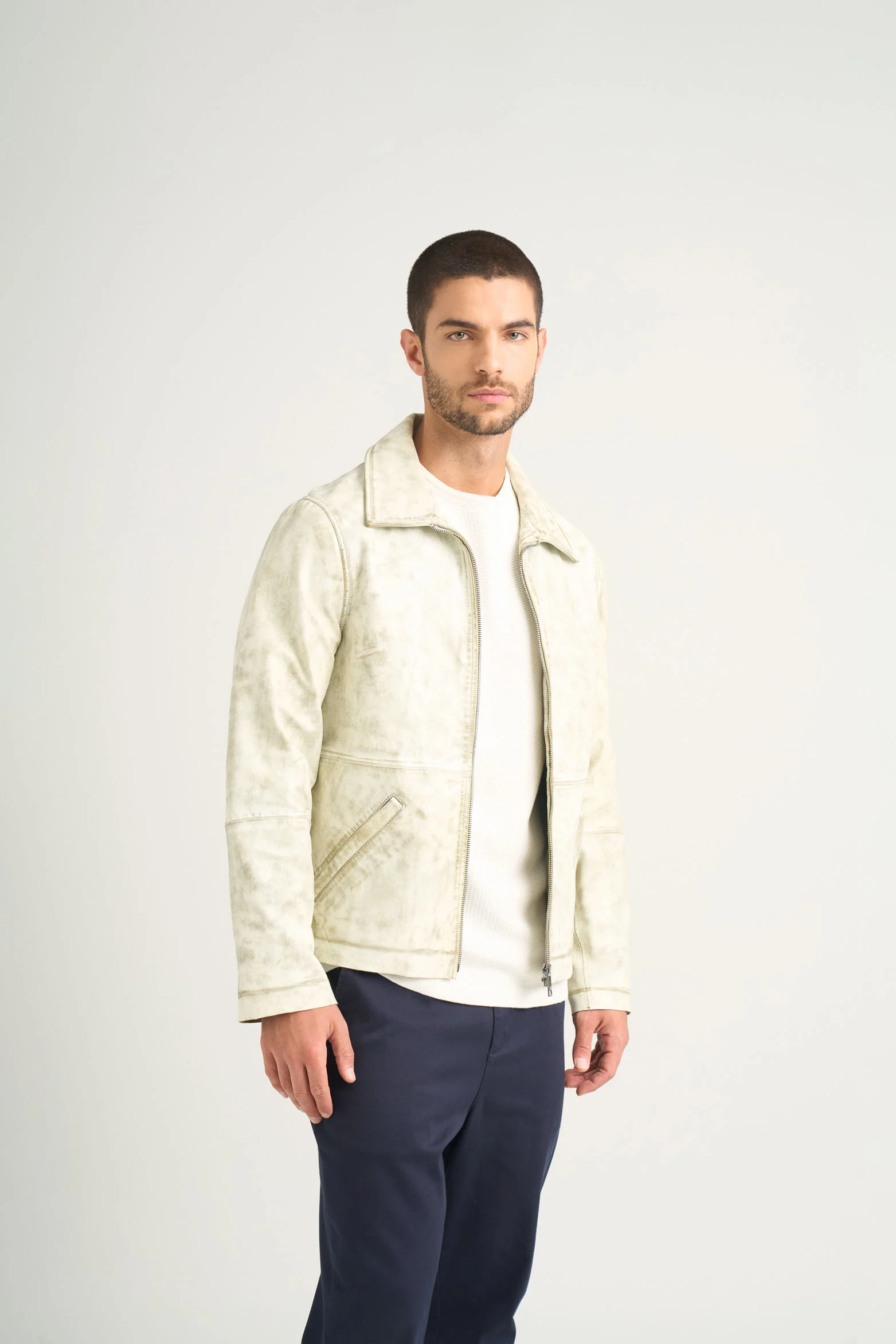 Bright Leather Jacket for Men, Distressed Effect - Image 4