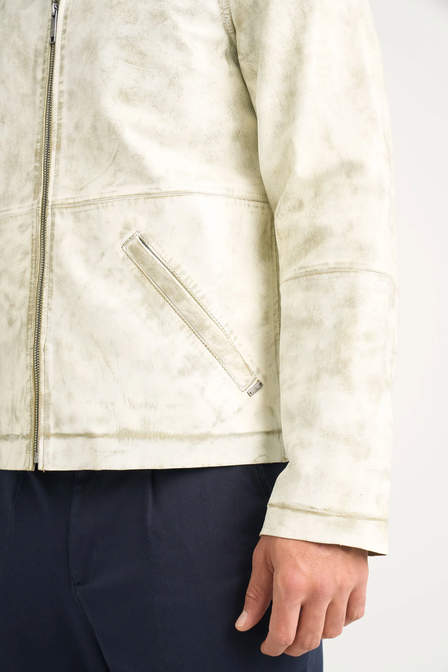 Bright Leather Jacket for Men, Distressed Effect - Image 5