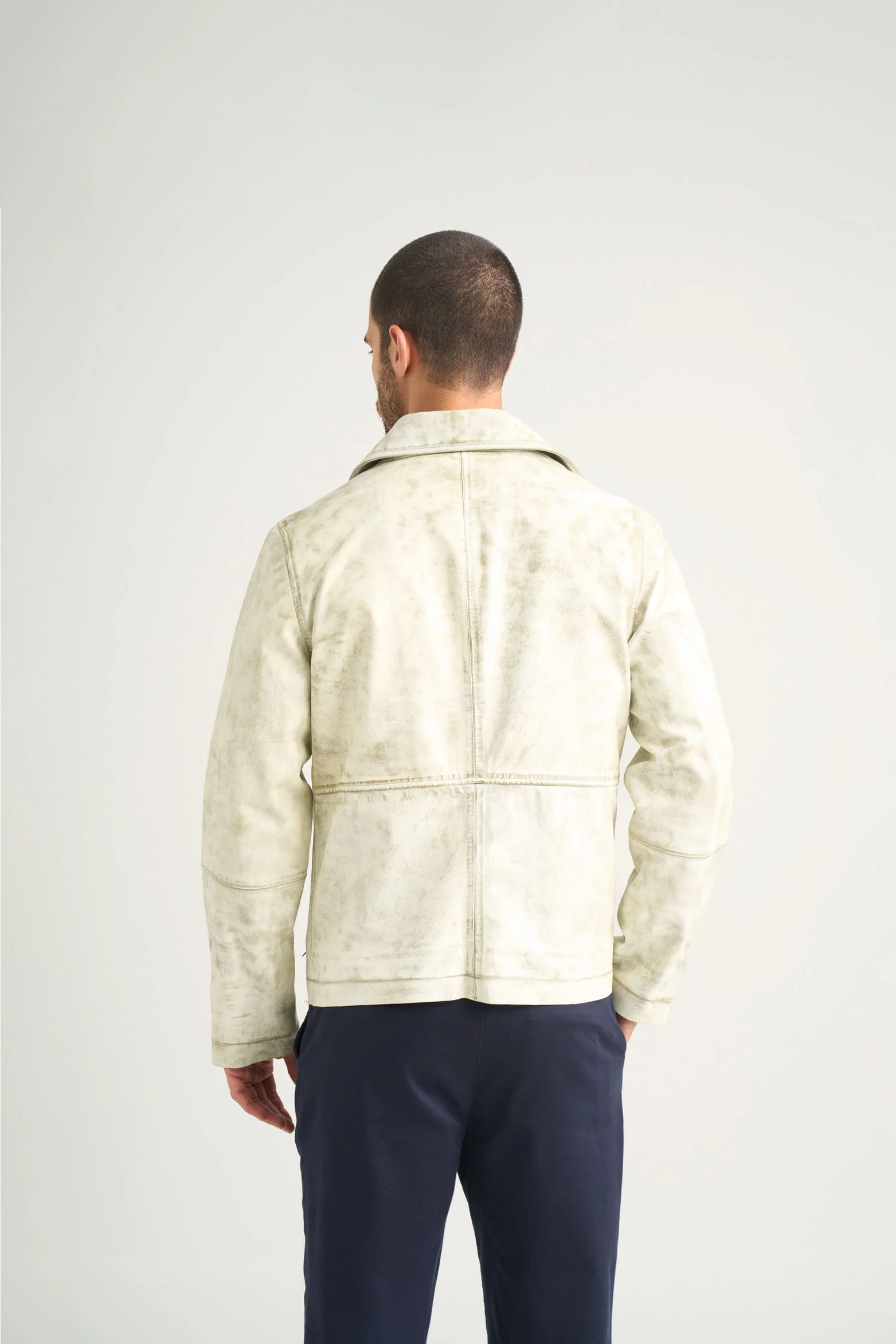 Bright Leather Jacket for Men, Distressed Effect - Image 6