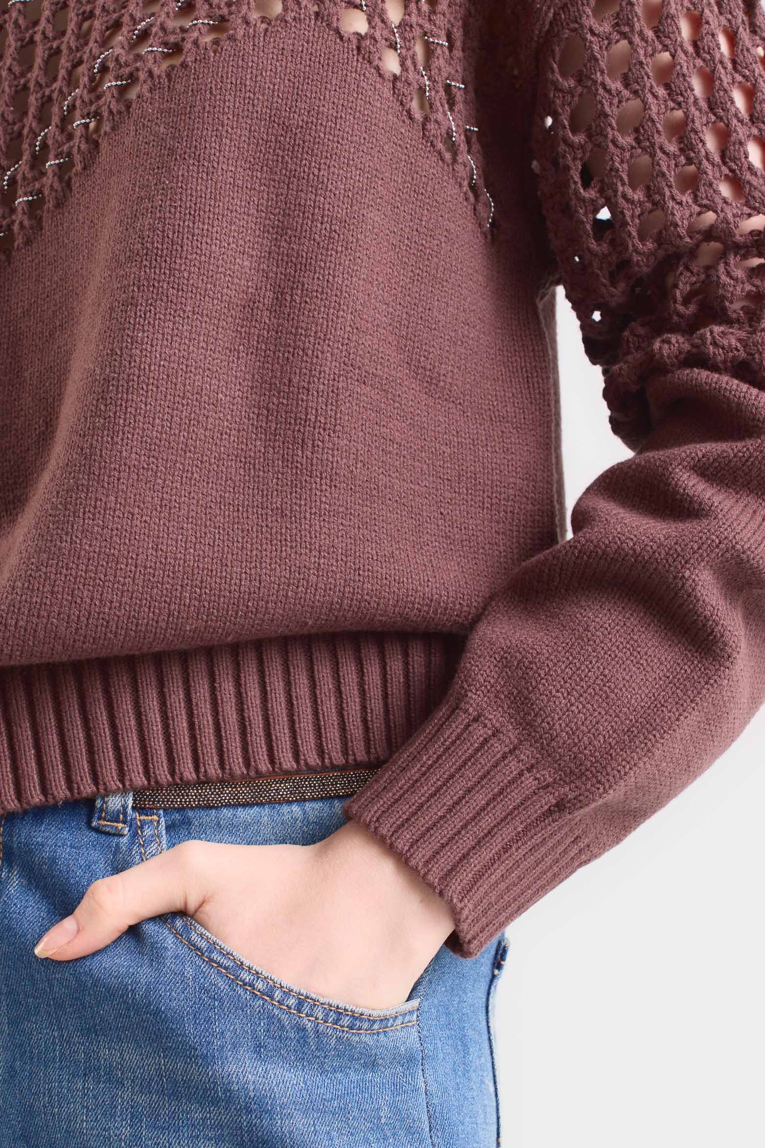 Caltha Knitted Sweater for Women with Mesh and Millearé Cutouts - Image 4