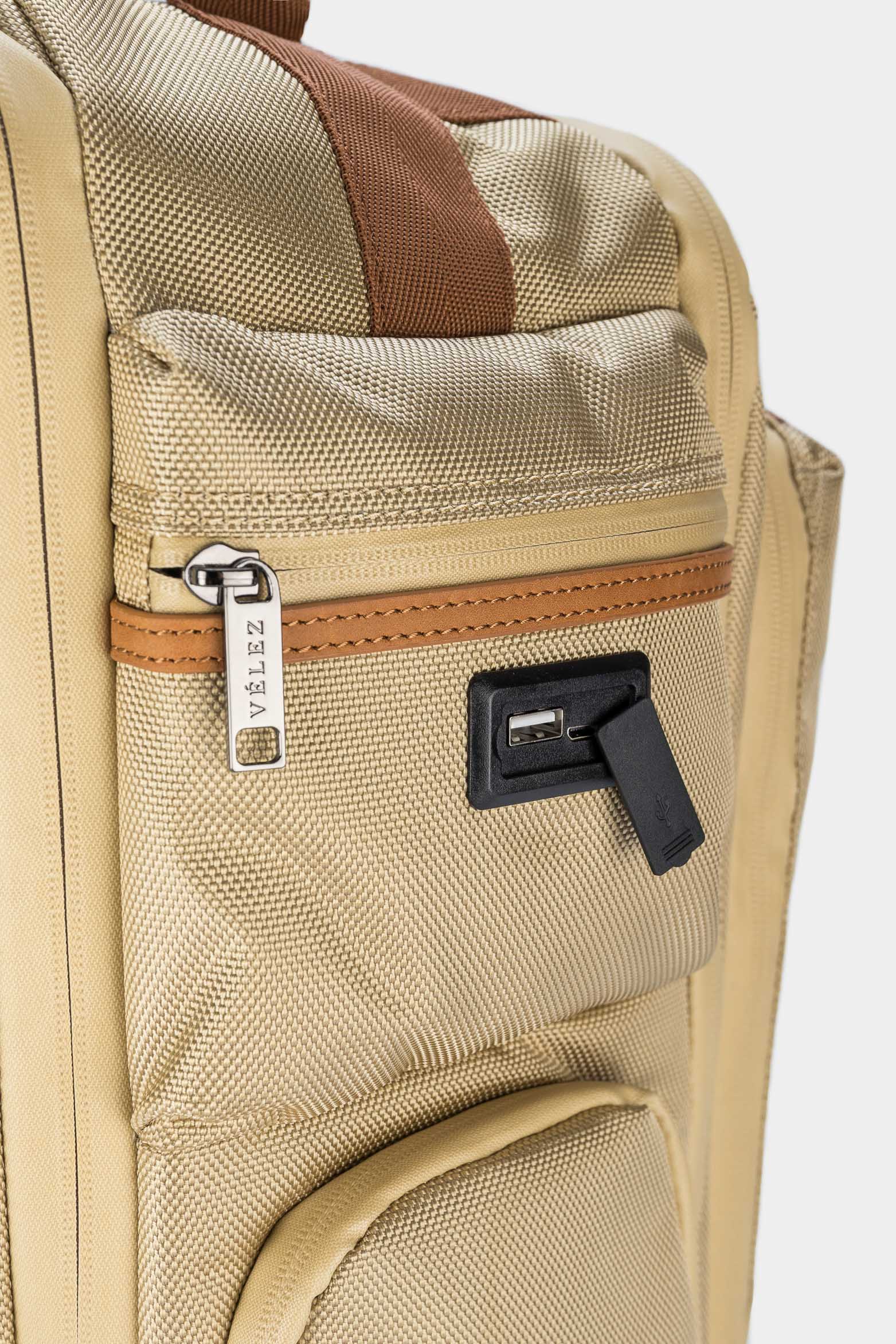Canvas and Leather Trolley Backpack for Men with Accents - Image 4