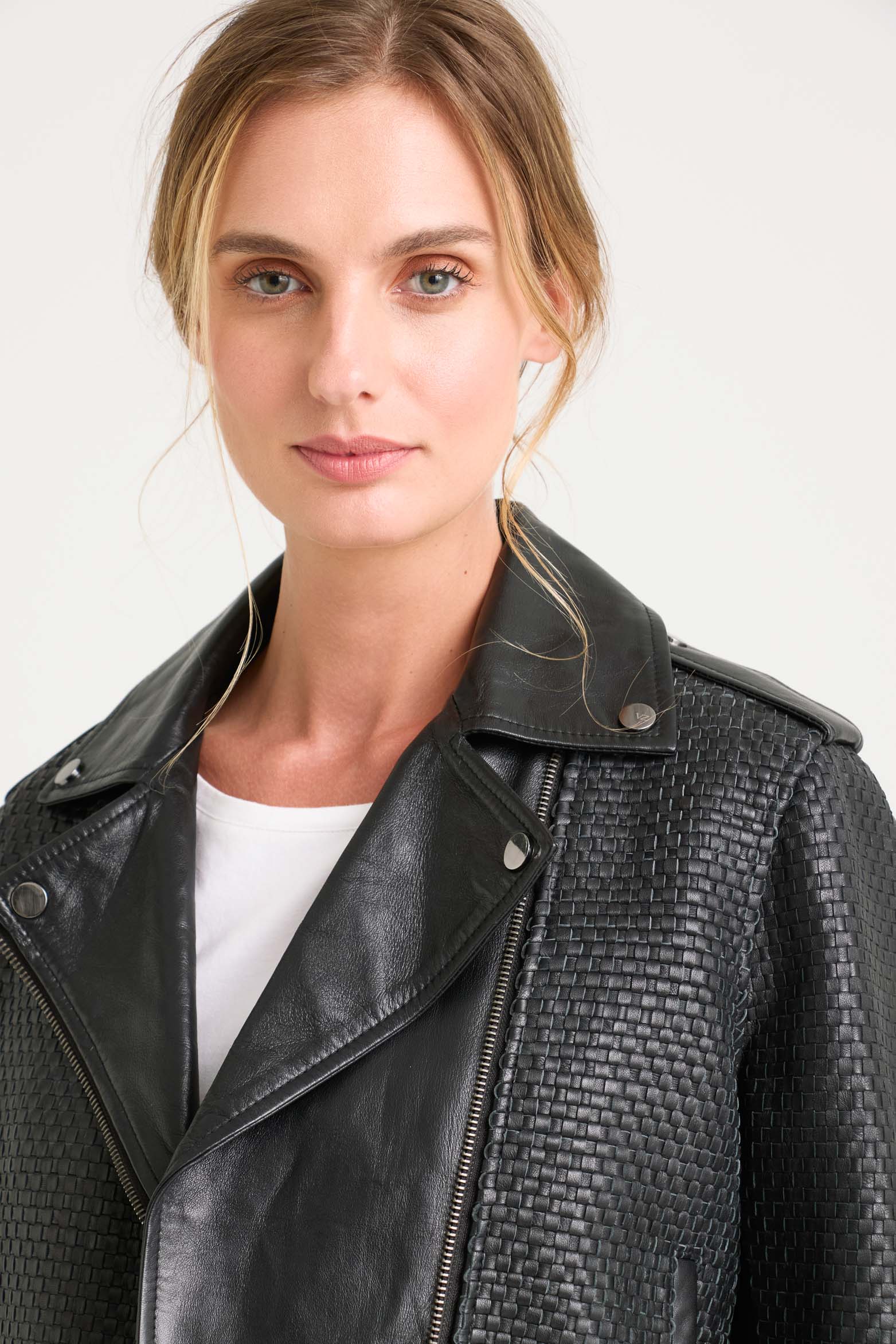 Claire Leather Woven Biker Jacket for Women - Image 3