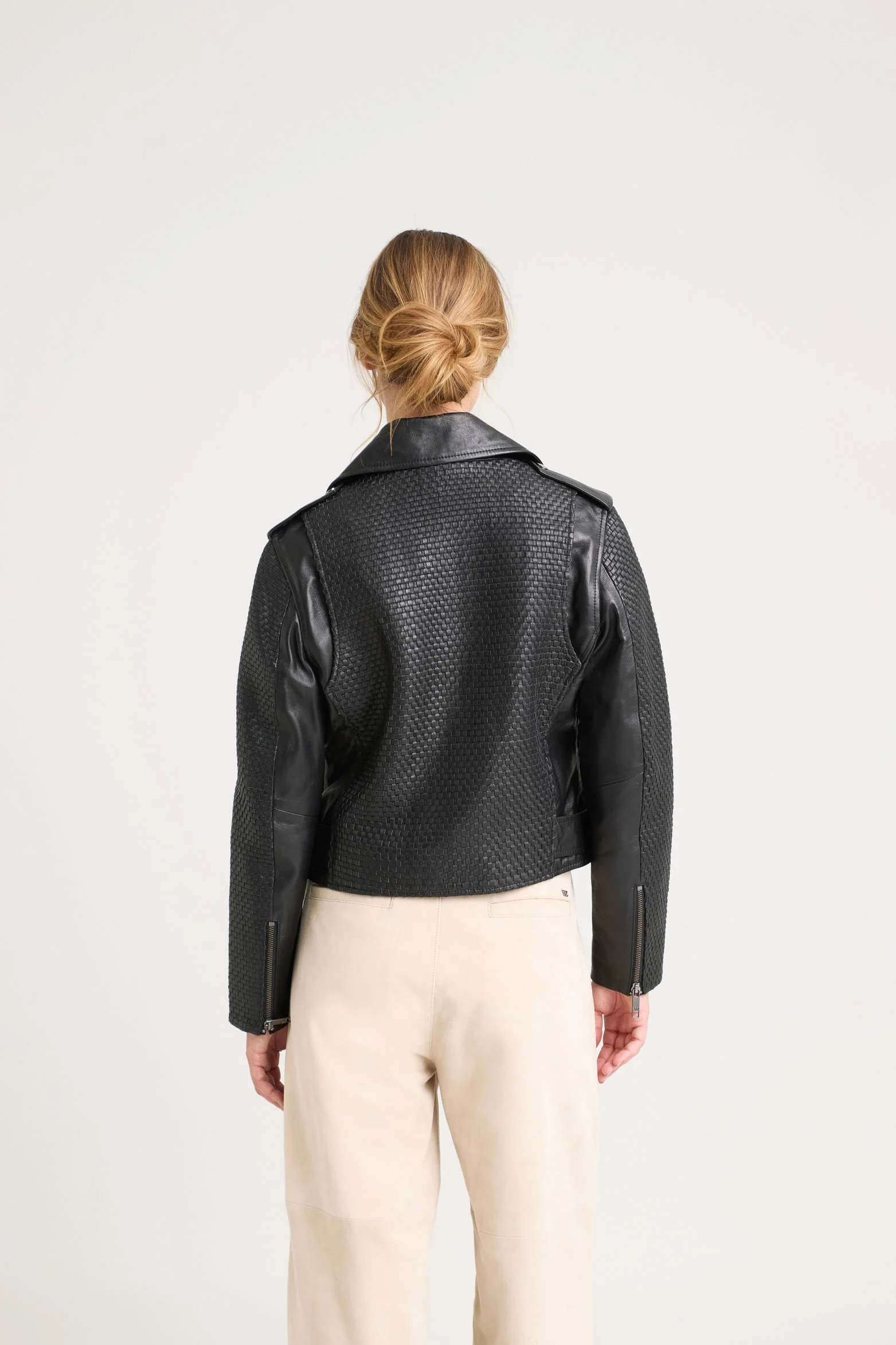 Claire Leather Woven Biker Jacket for Women - Image 6