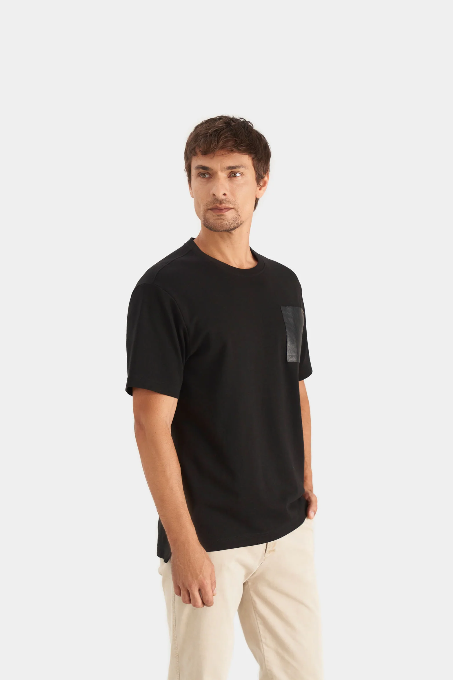 Cotton T-Shirt for Men with Leather Pocket - Image 3