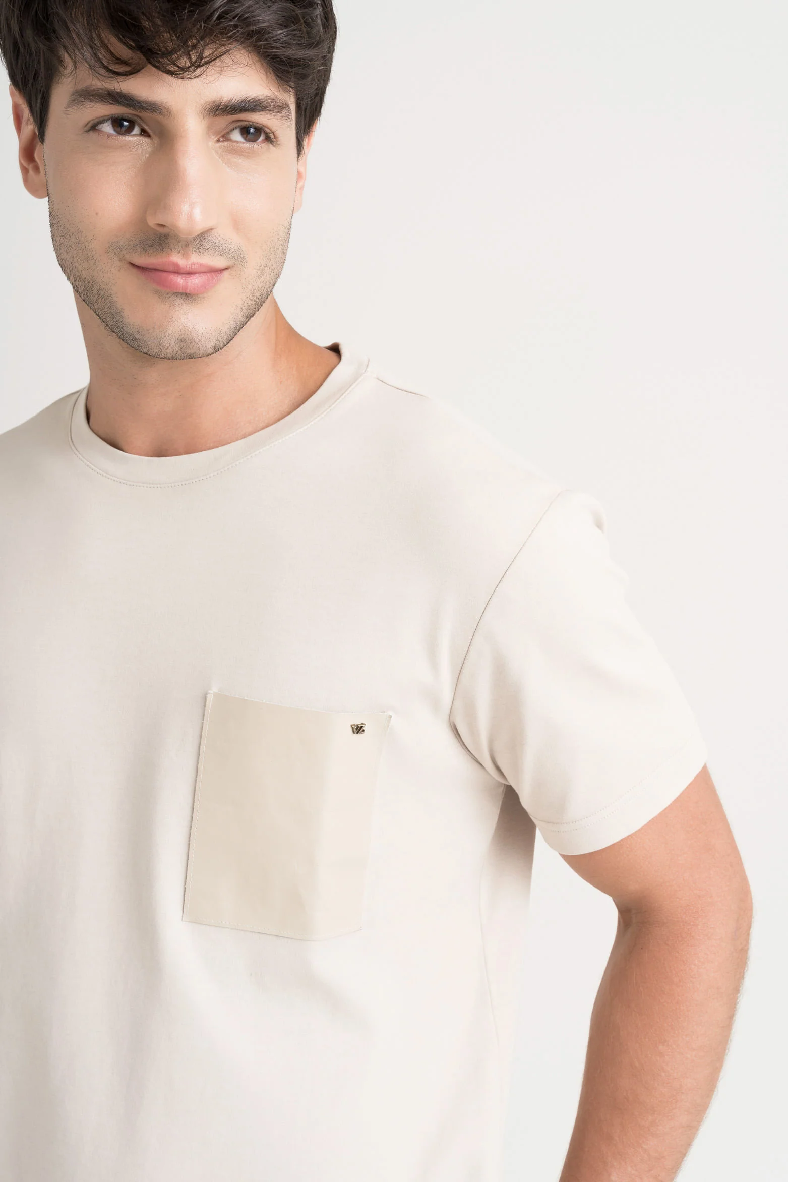 Cotton T-Shirt for Men with Leather Pocket - Image 3