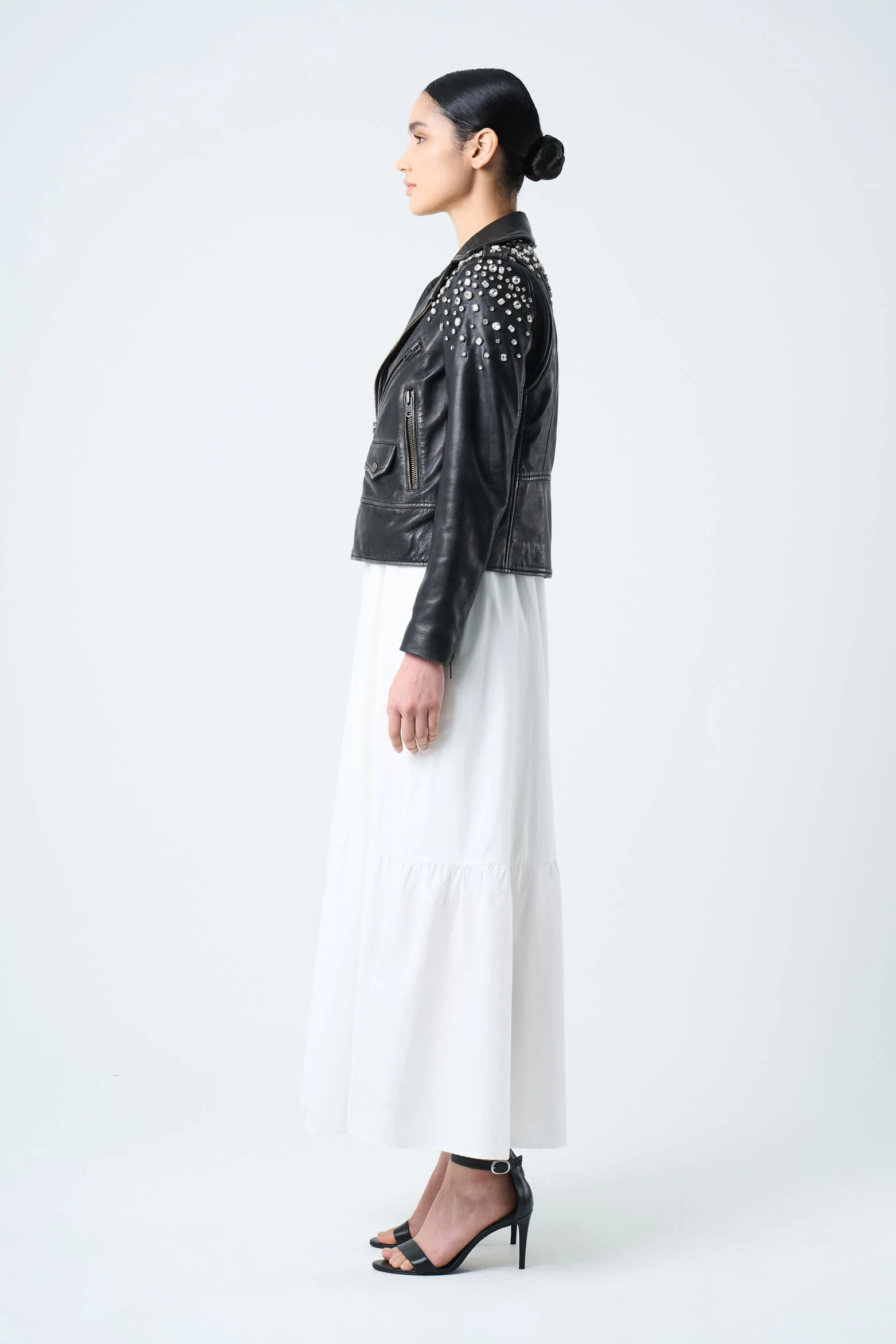 Leather biker jacket for women with crystals - Image 2