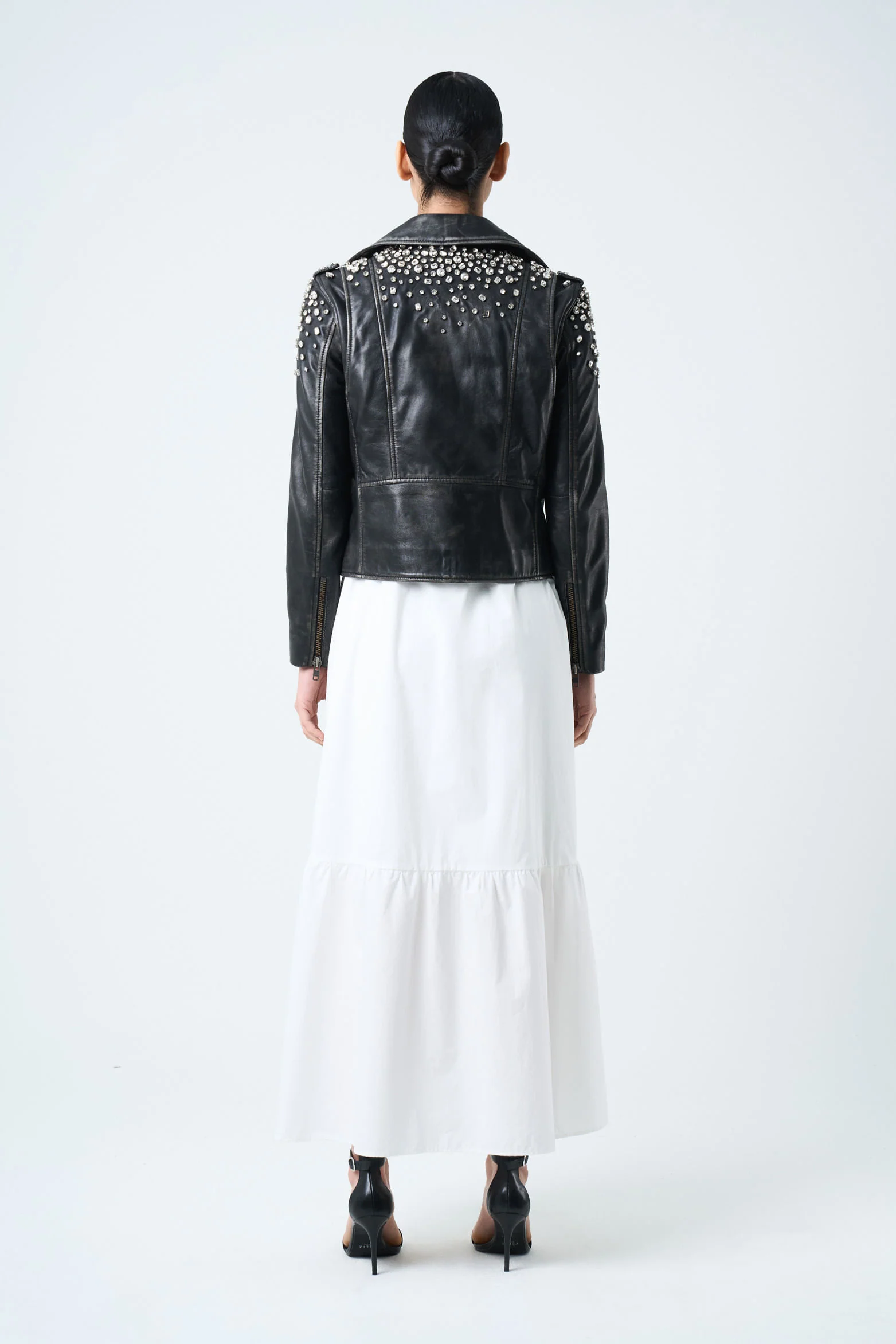 Leather biker jacket for women with crystals - Image 3
