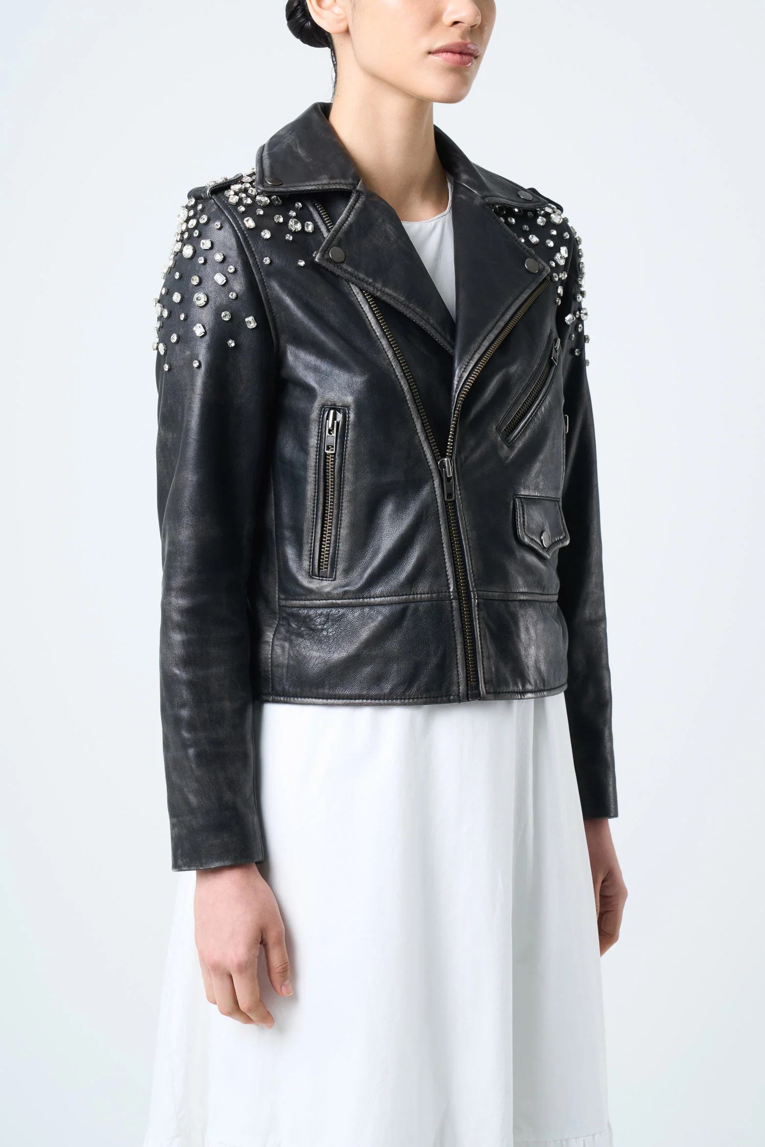Leather biker jacket for women with crystals - Image 5