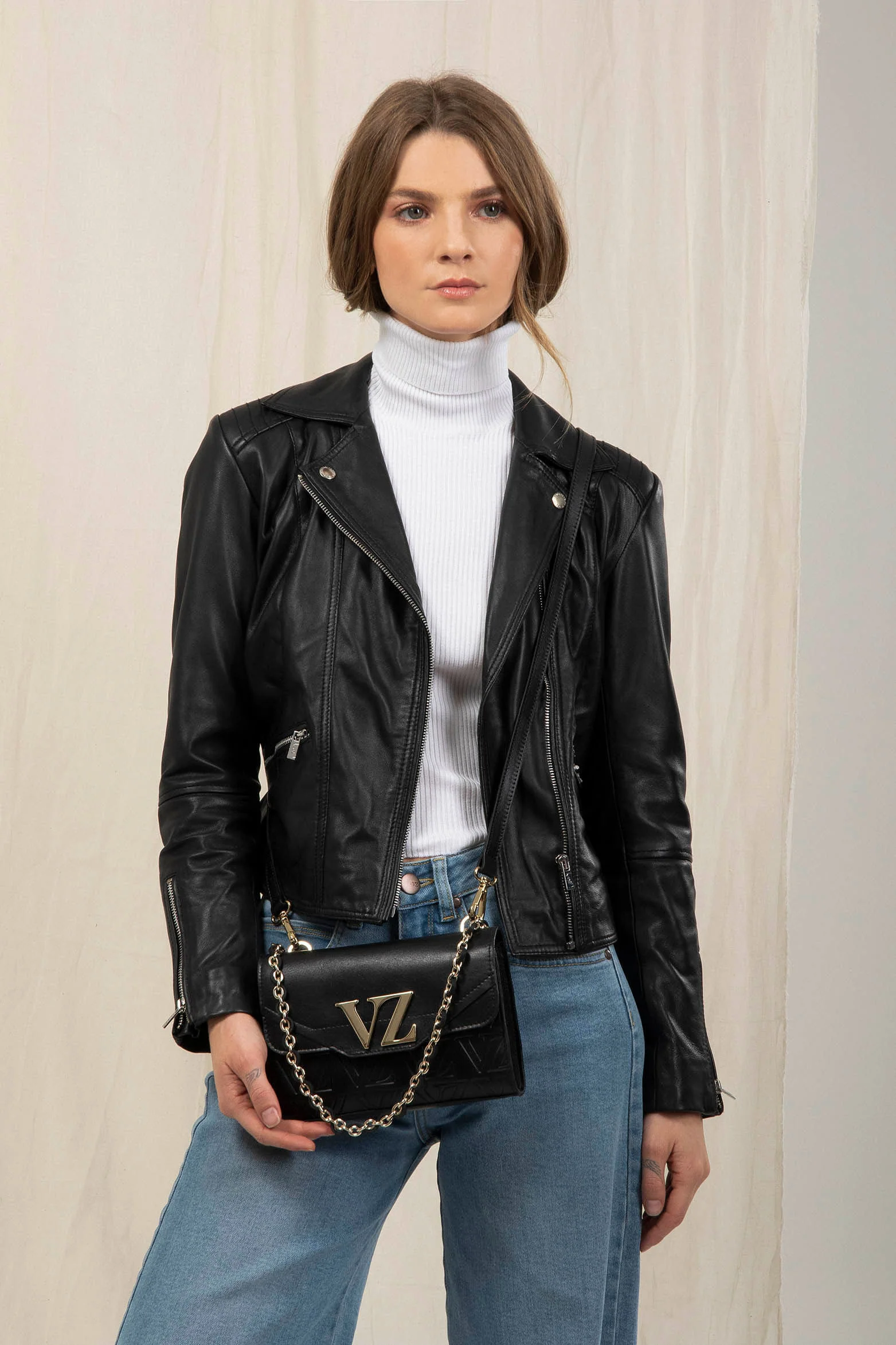 Lili Mini Shoulder Handbags in Embossed Black Leather - Image 2