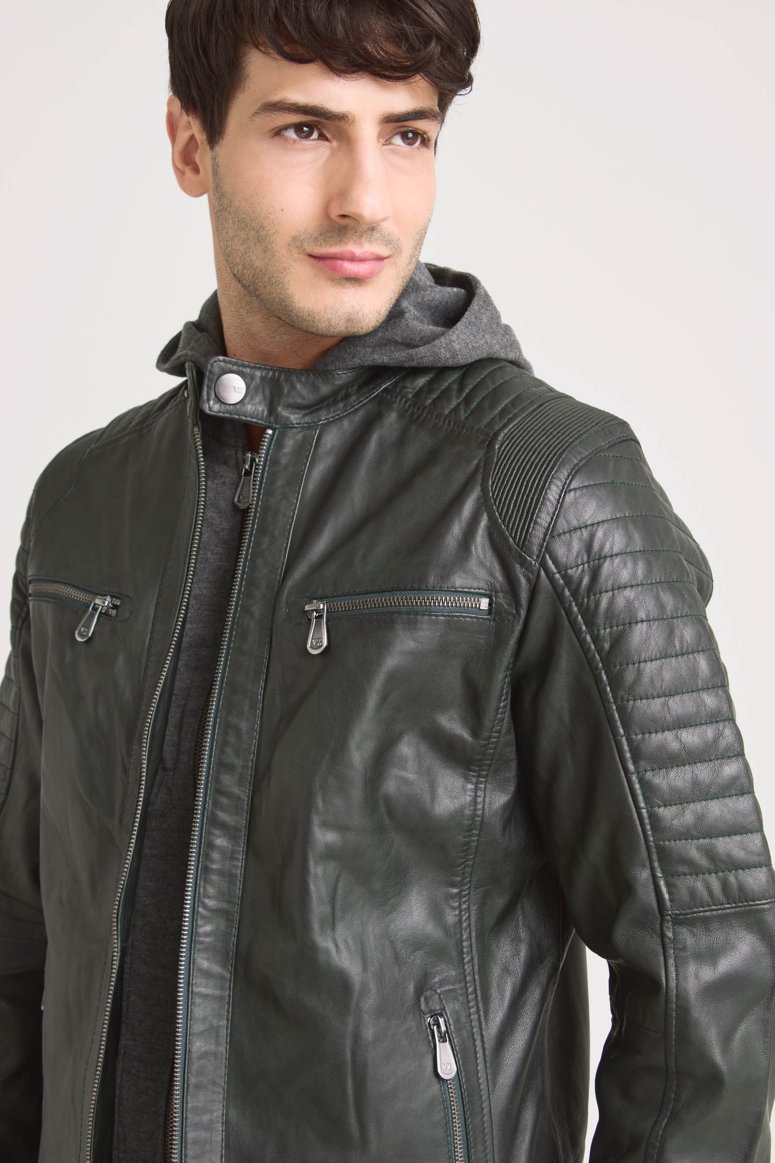 Men’s Belmont Leather Jacket with Hood and Bib - Image 3
