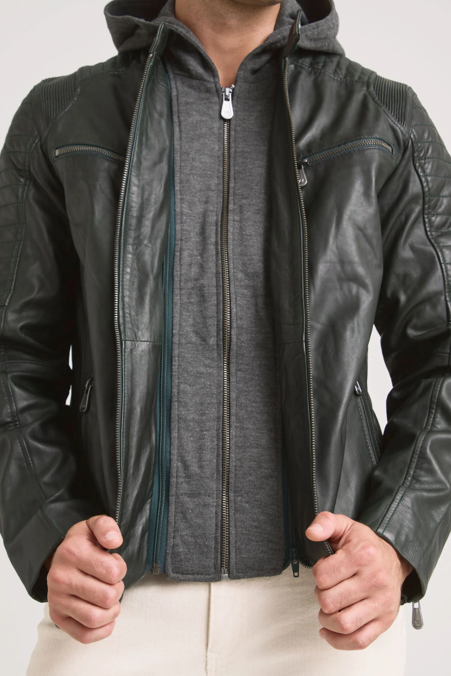 Men’s Belmont Leather Jacket with Hood and Bib - Image 5
