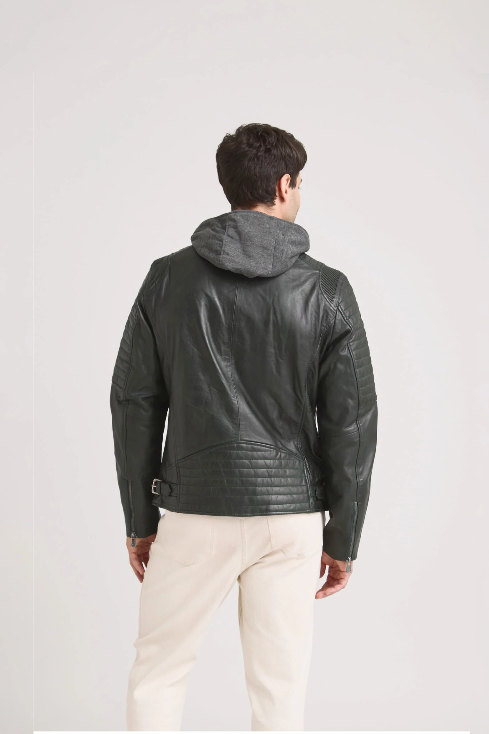Men’s Belmont Leather Jacket with Hood and Bib - Image 6