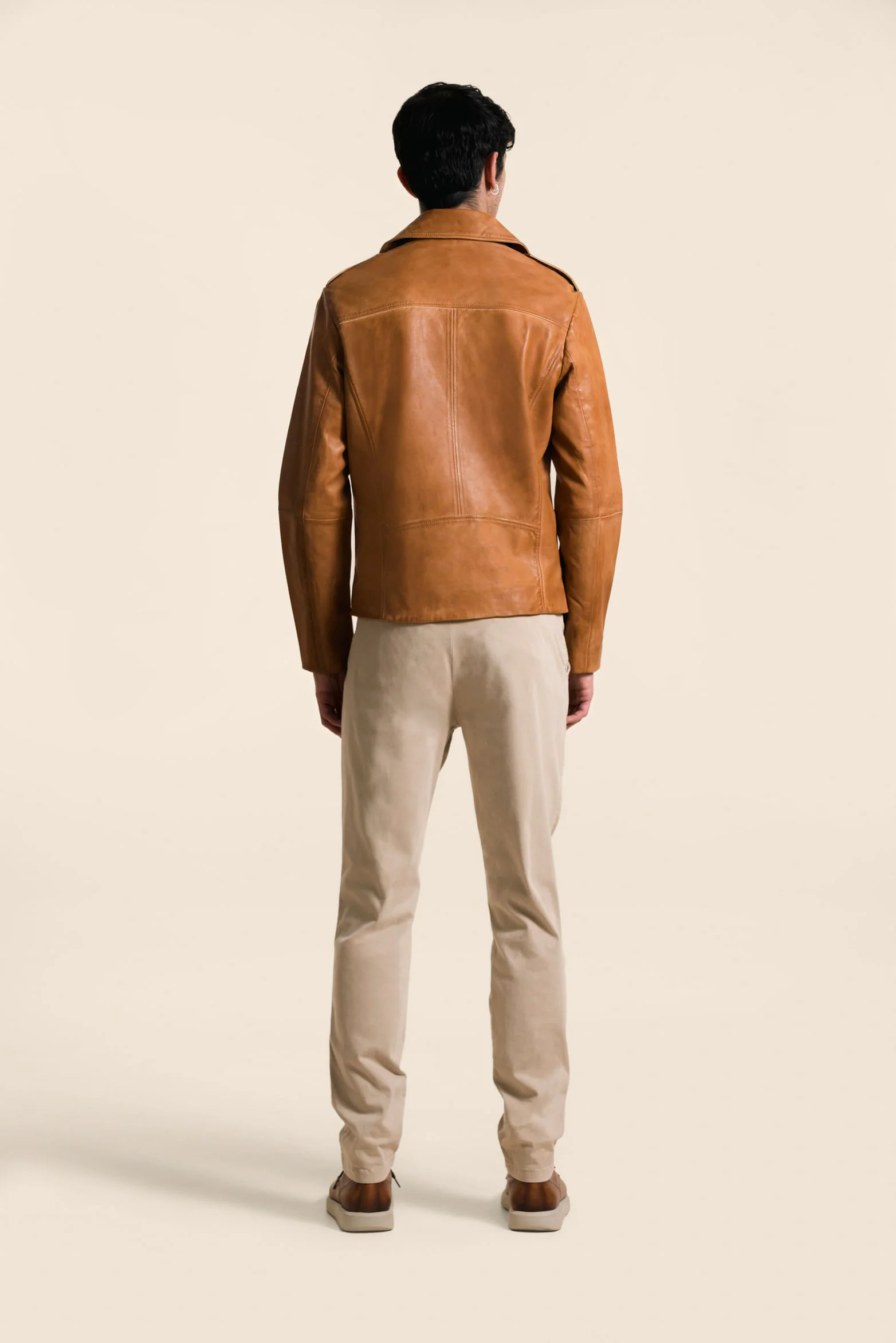 Men’s Classic Leather Biker Jacket in Honey Leather - Image 5