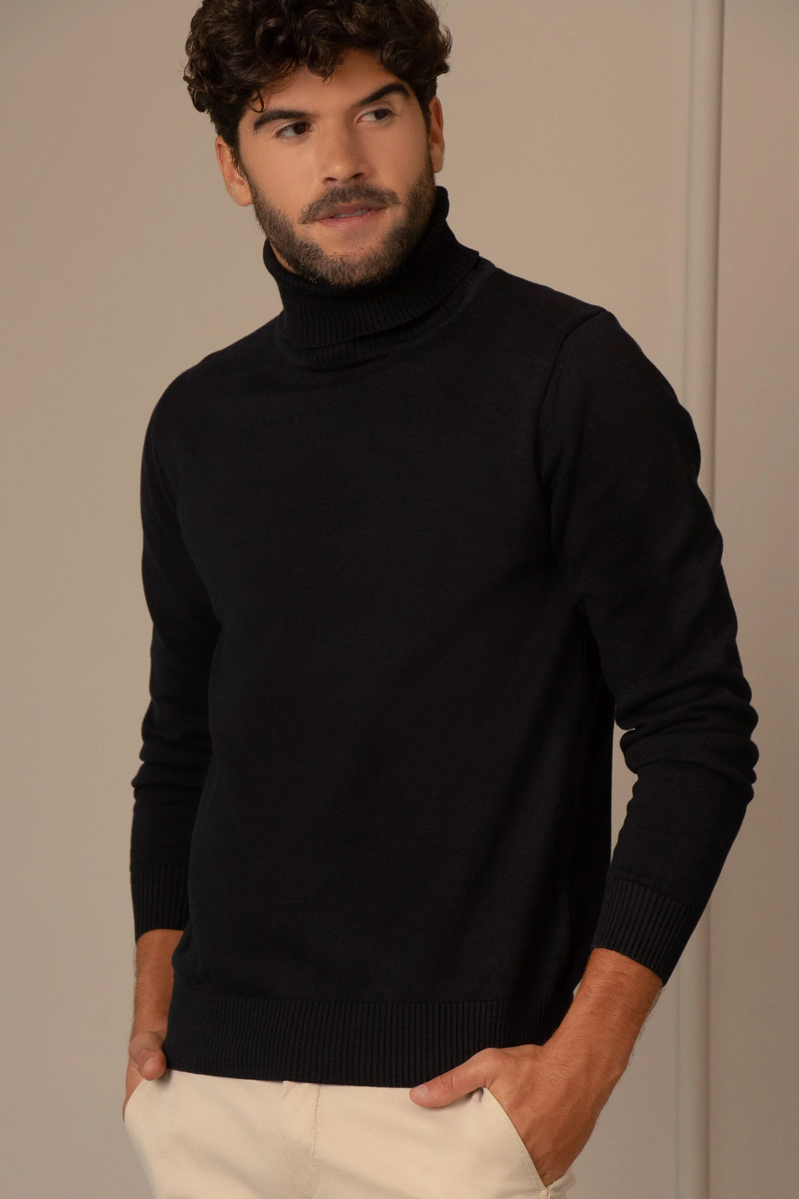 Men’s Combai Turtleneck Sweater in Black - Image 2