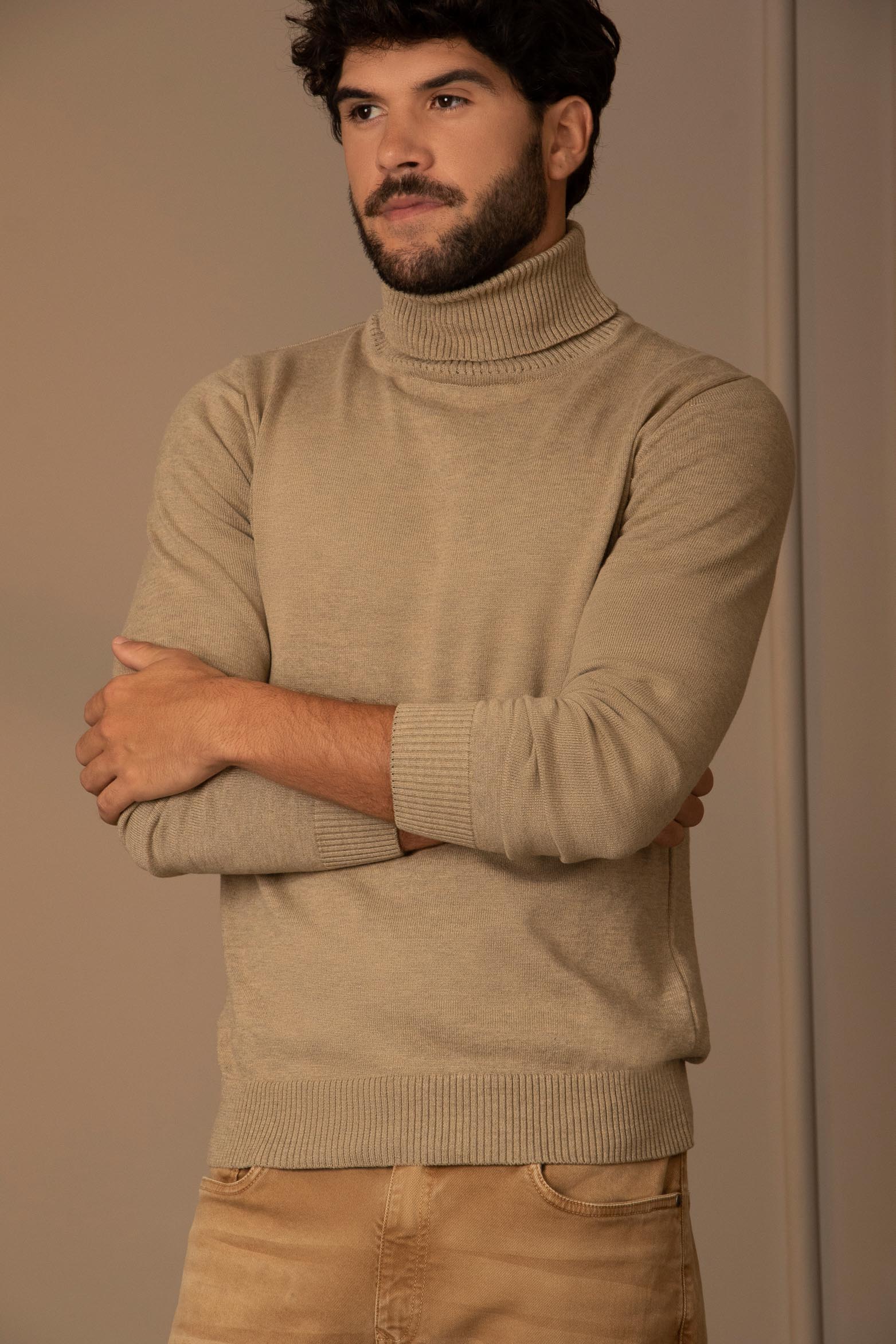 Men’s Combai Turtleneck Sweater in Sand - Image 2