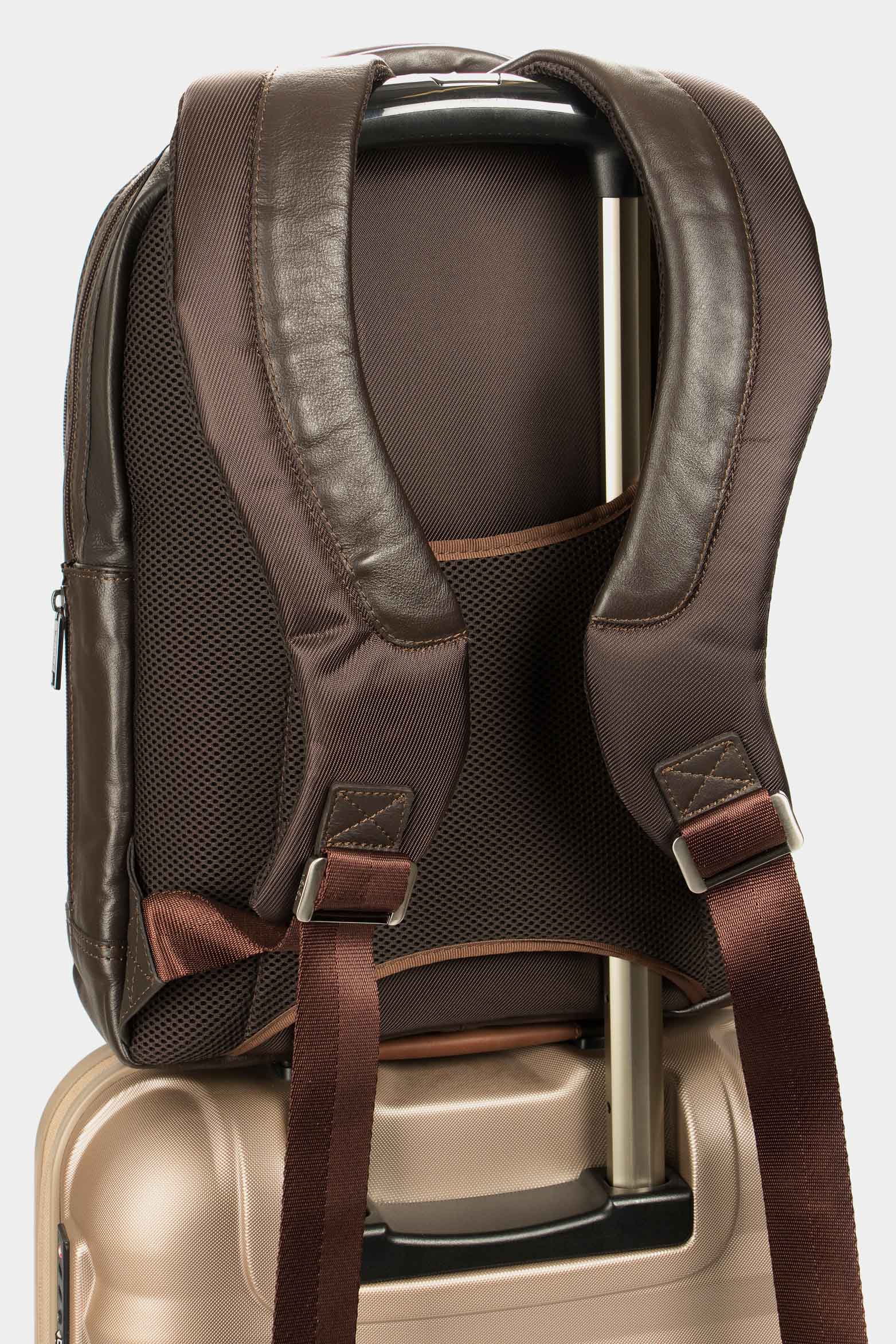 Men’s Multifunctional Backpack in Water Resistant Smooth Brown Leather - Image 4