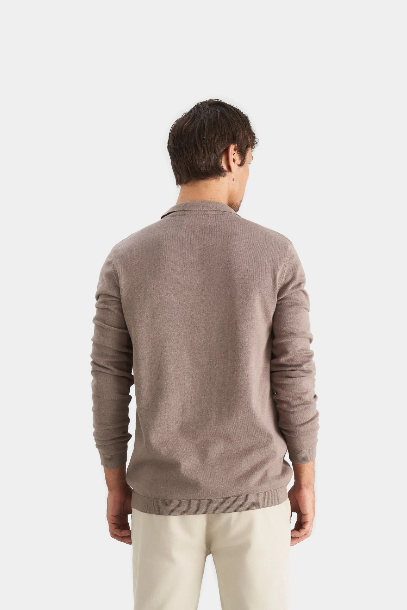 Men’s Pyxis Long Sleeve Knit Polo in Tobacco - Image 4