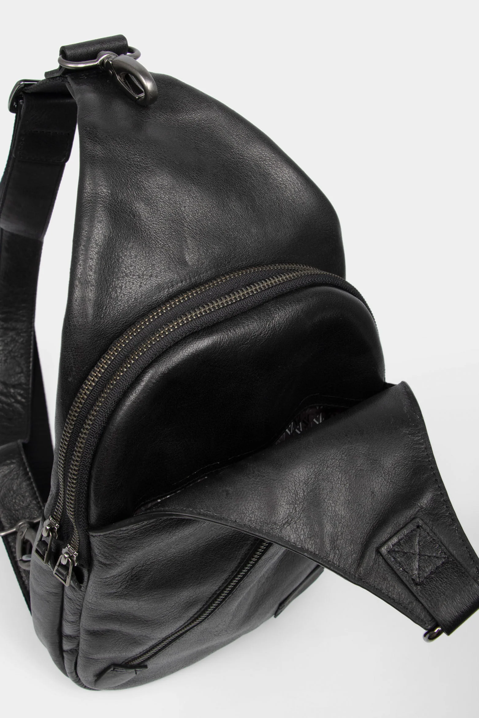 Men’s Sling Handbags in Black Leather with Adjustable Strap - Image 6