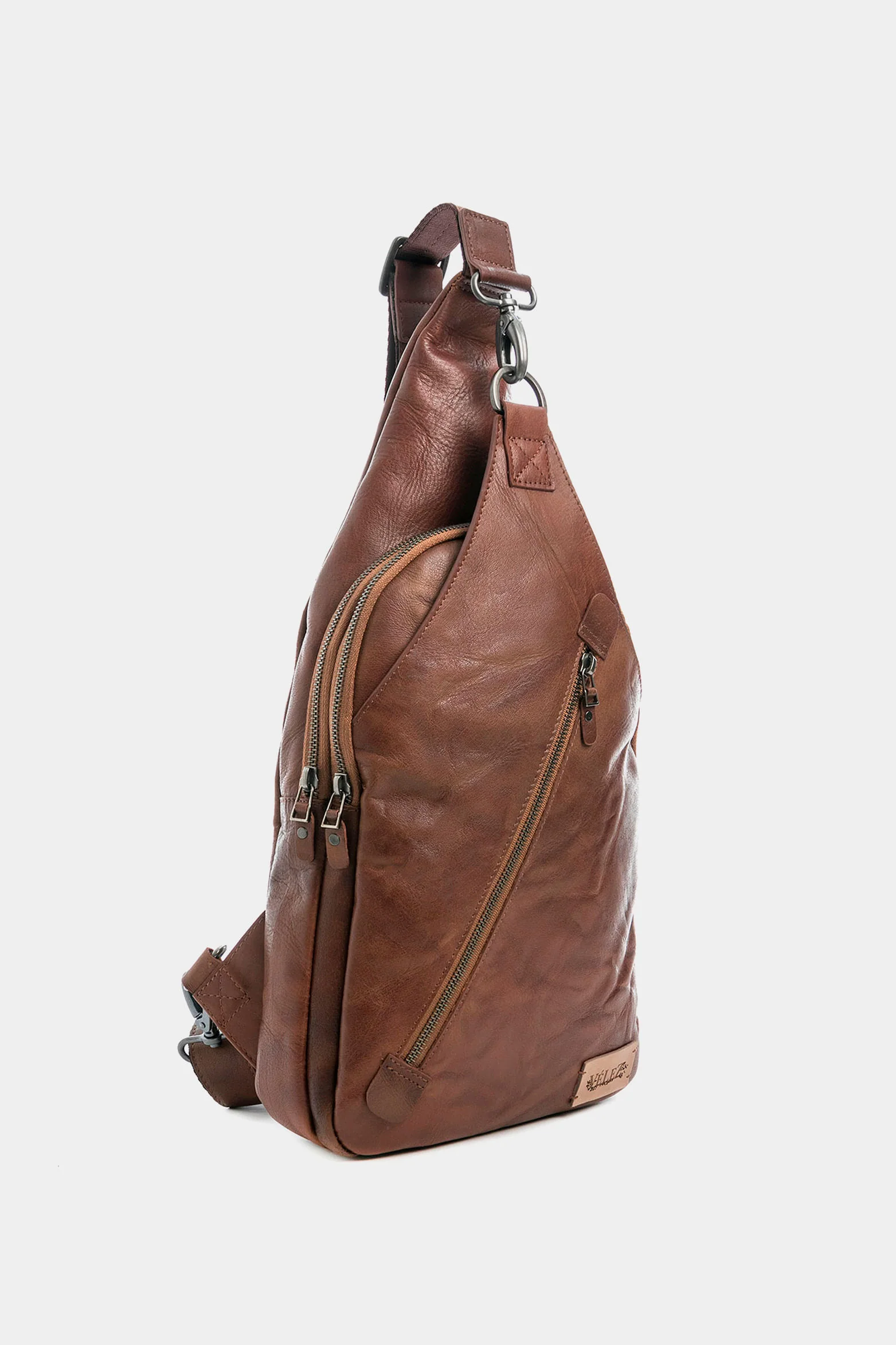Men’s Sling Handbags in Honey Leather with Adjustable Strap - Image 3