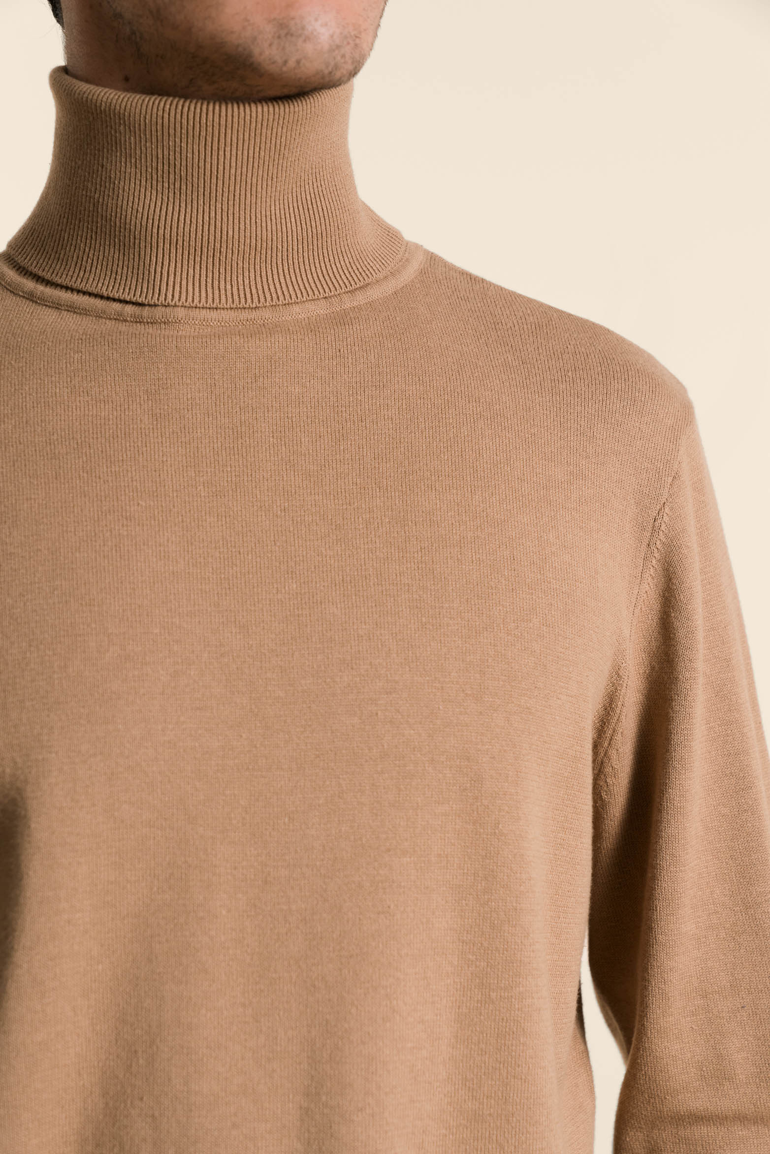 Men’s Turtleneck Knit Sweater in Sand - Image 2