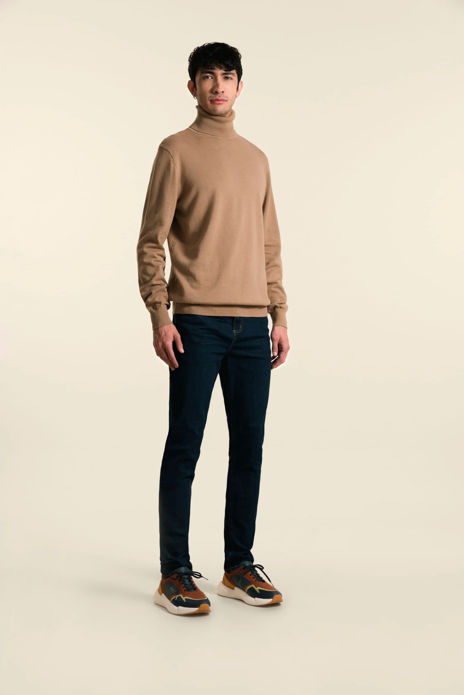 Men’s Turtleneck Knit Sweater in Sand - Image 3