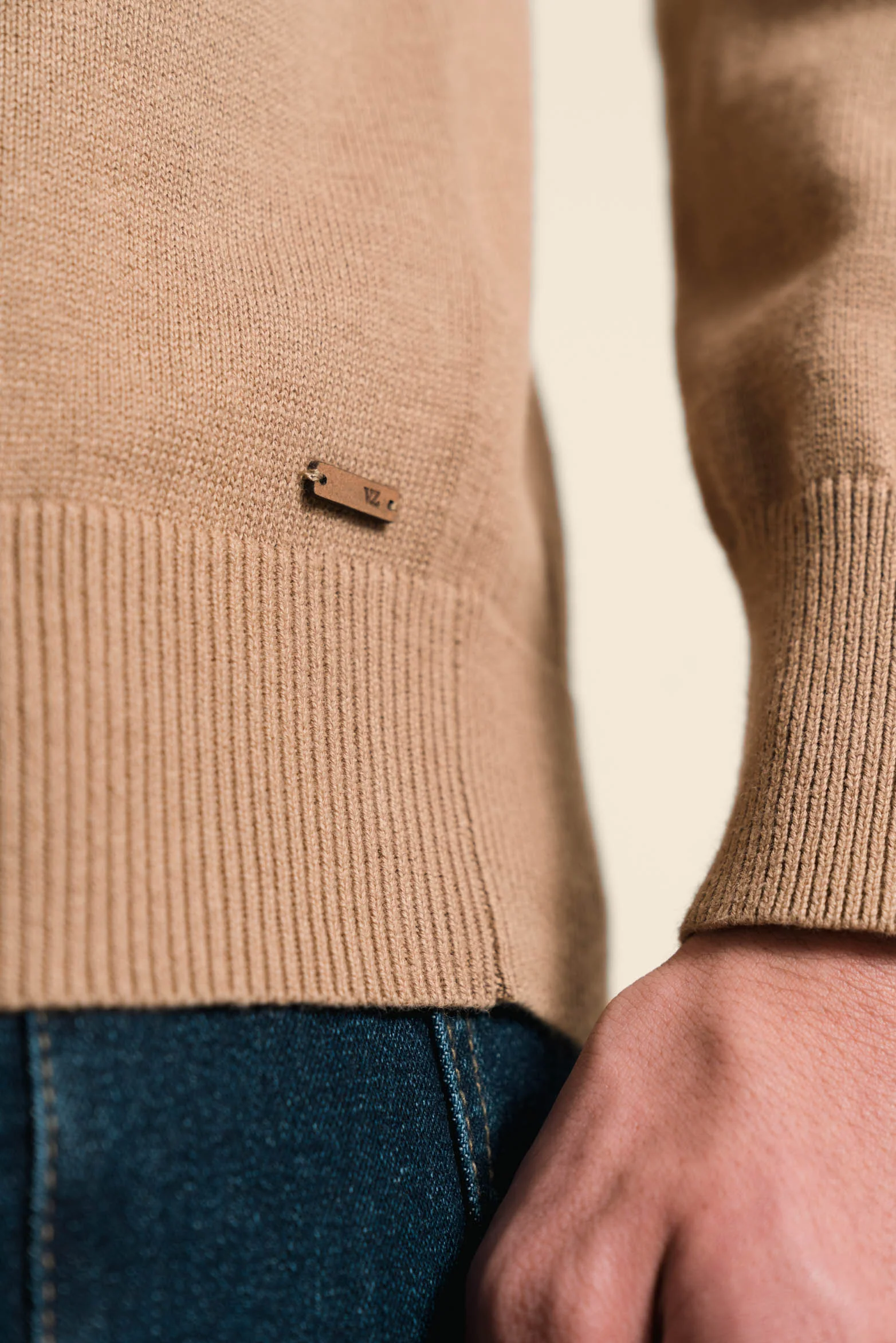Men’s Turtleneck Knit Sweater in Sand - Image 4