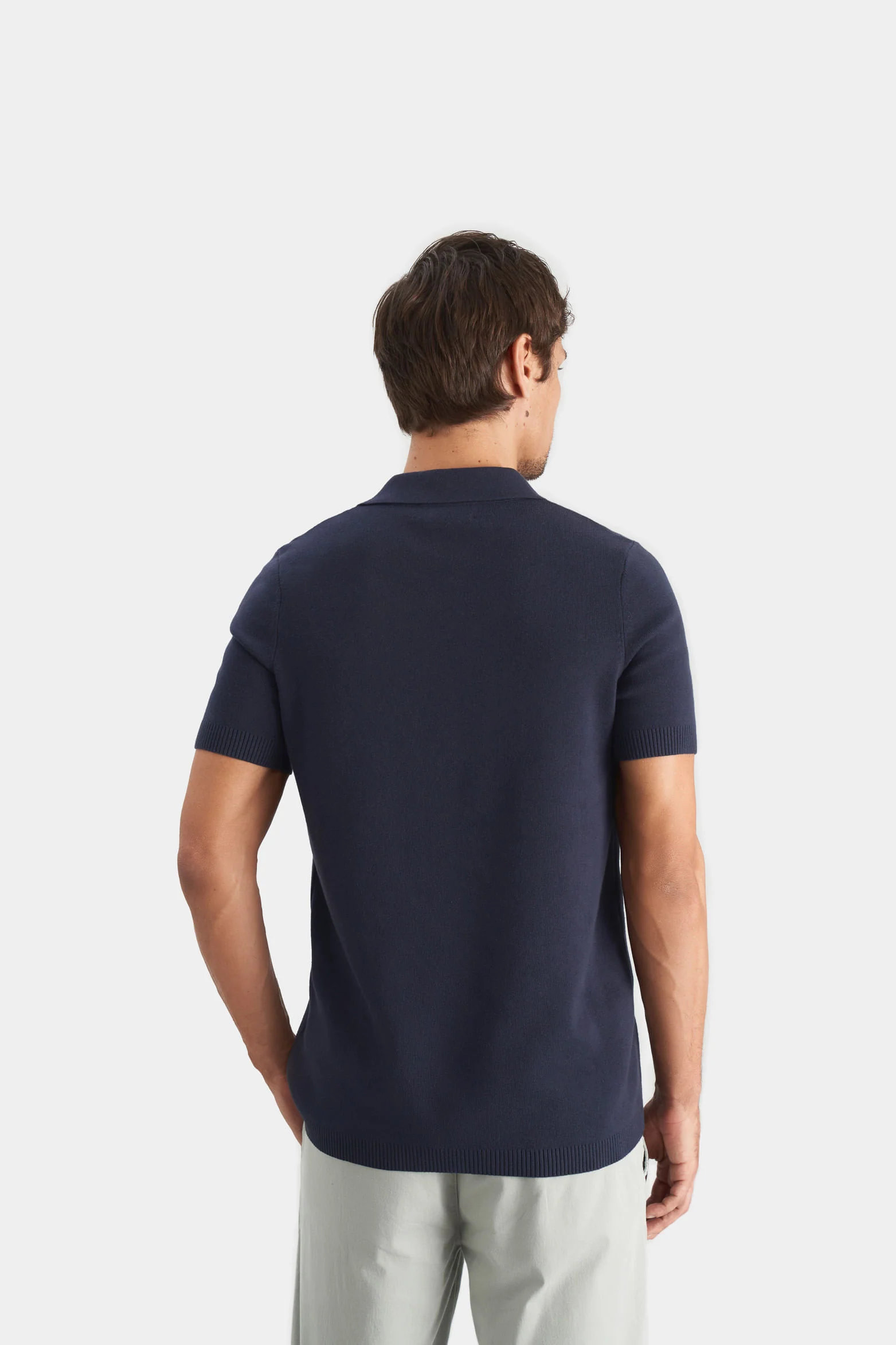 Men’s V-Neck Knit Polo in Navy Blue XX - Image 5