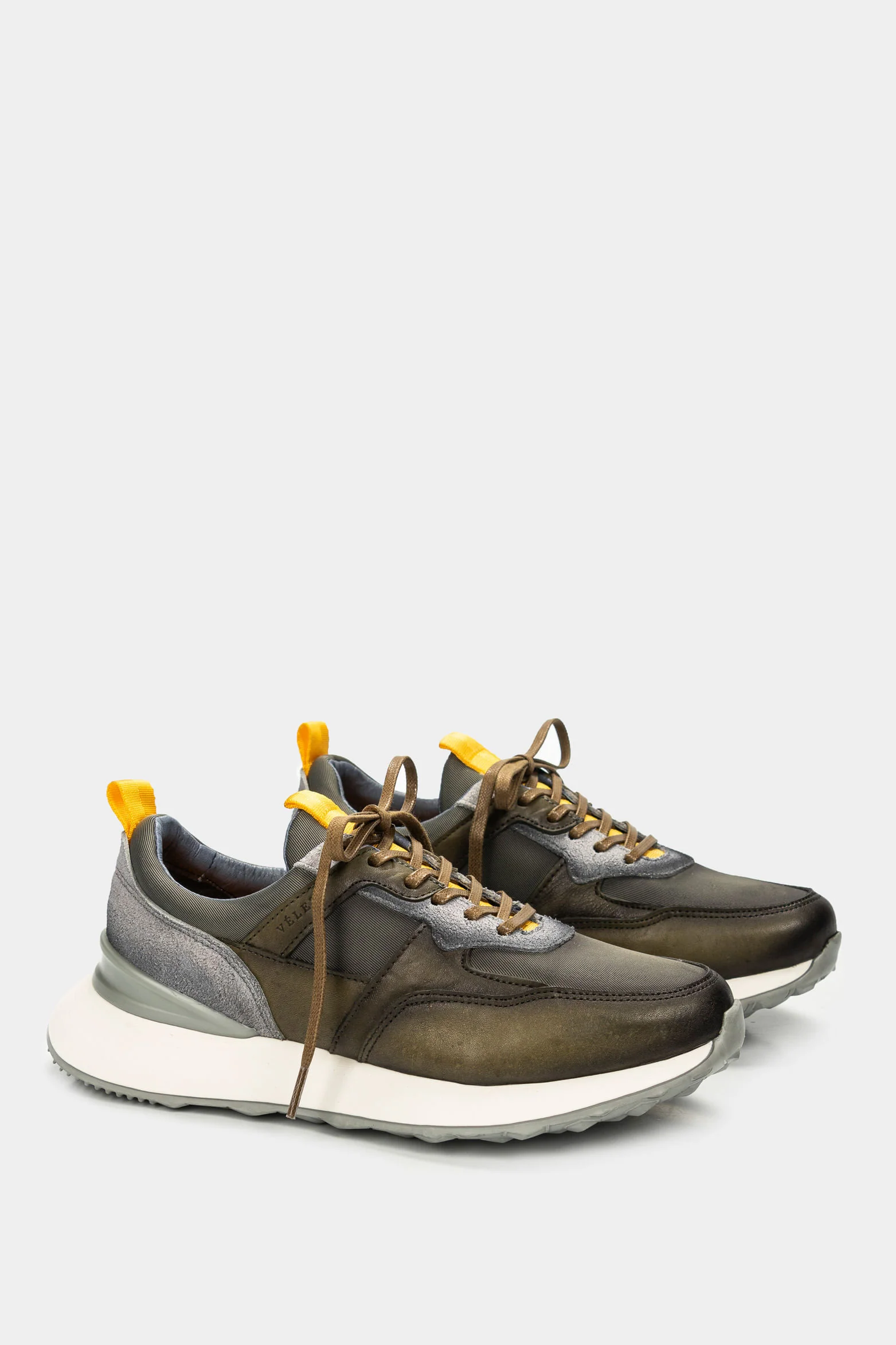 Men’s Venture Leather and Canvas Sneakers in Green with Mixed Textures - Image 2
