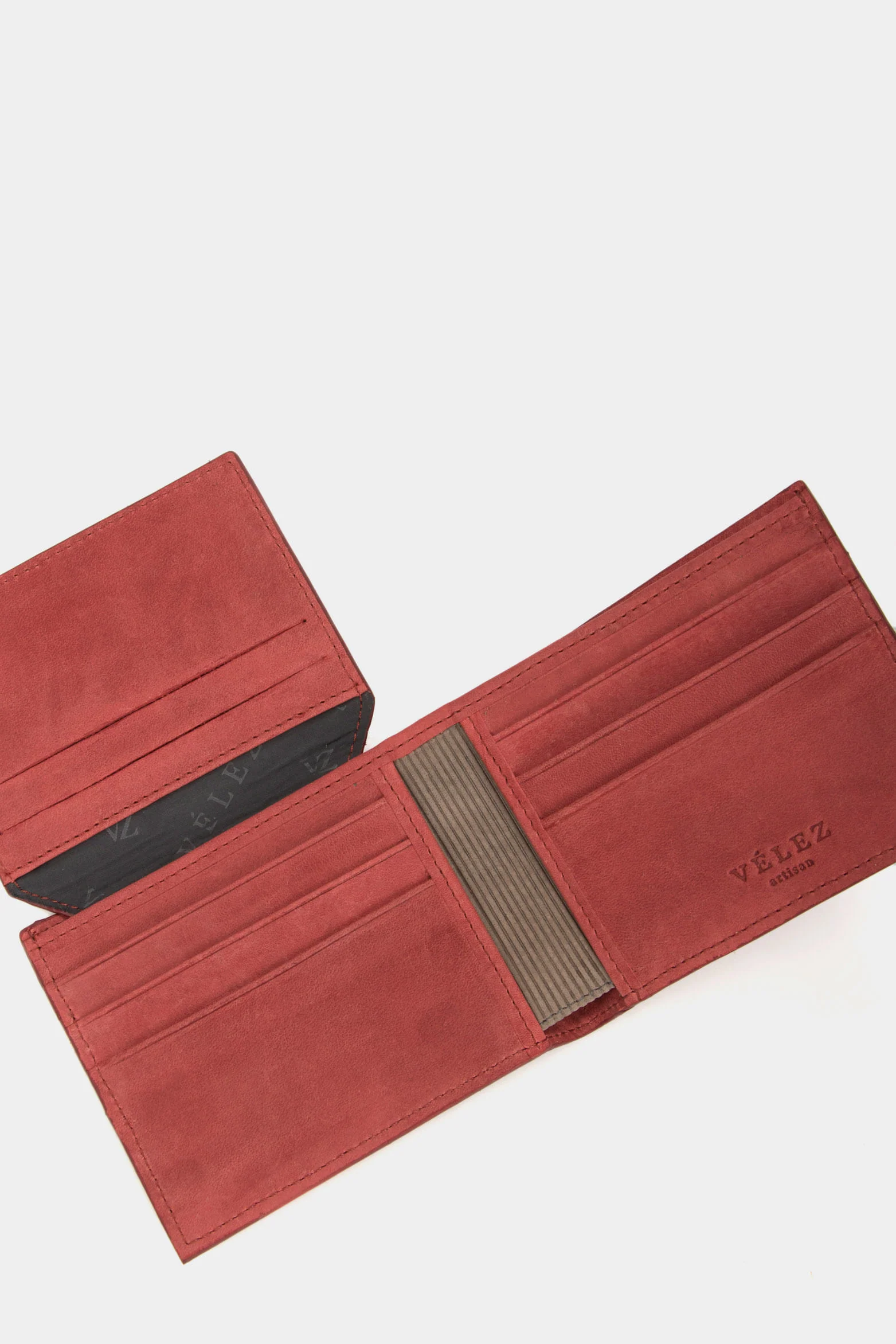 Men’s Walnut Three-Compartment Wallet in Red Leather with Aged Finish - Image 4