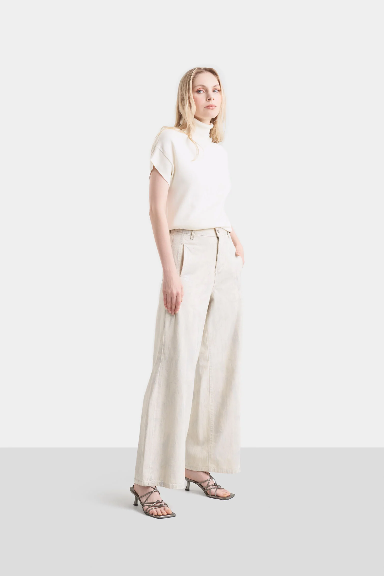 Metallic Effect Wide Leg Jeans for Women - Image 3