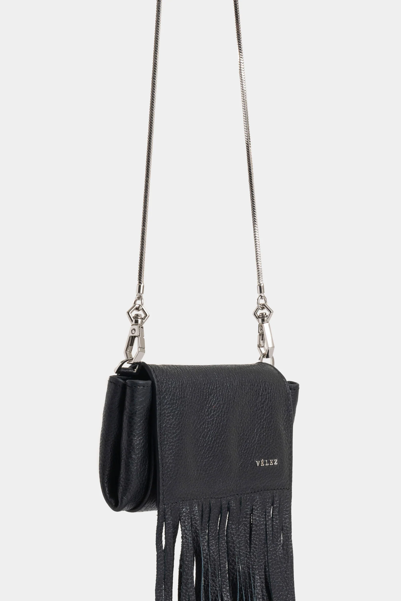 Mini Tabit cracked leather crossbody bag for women with fringes - Image 2