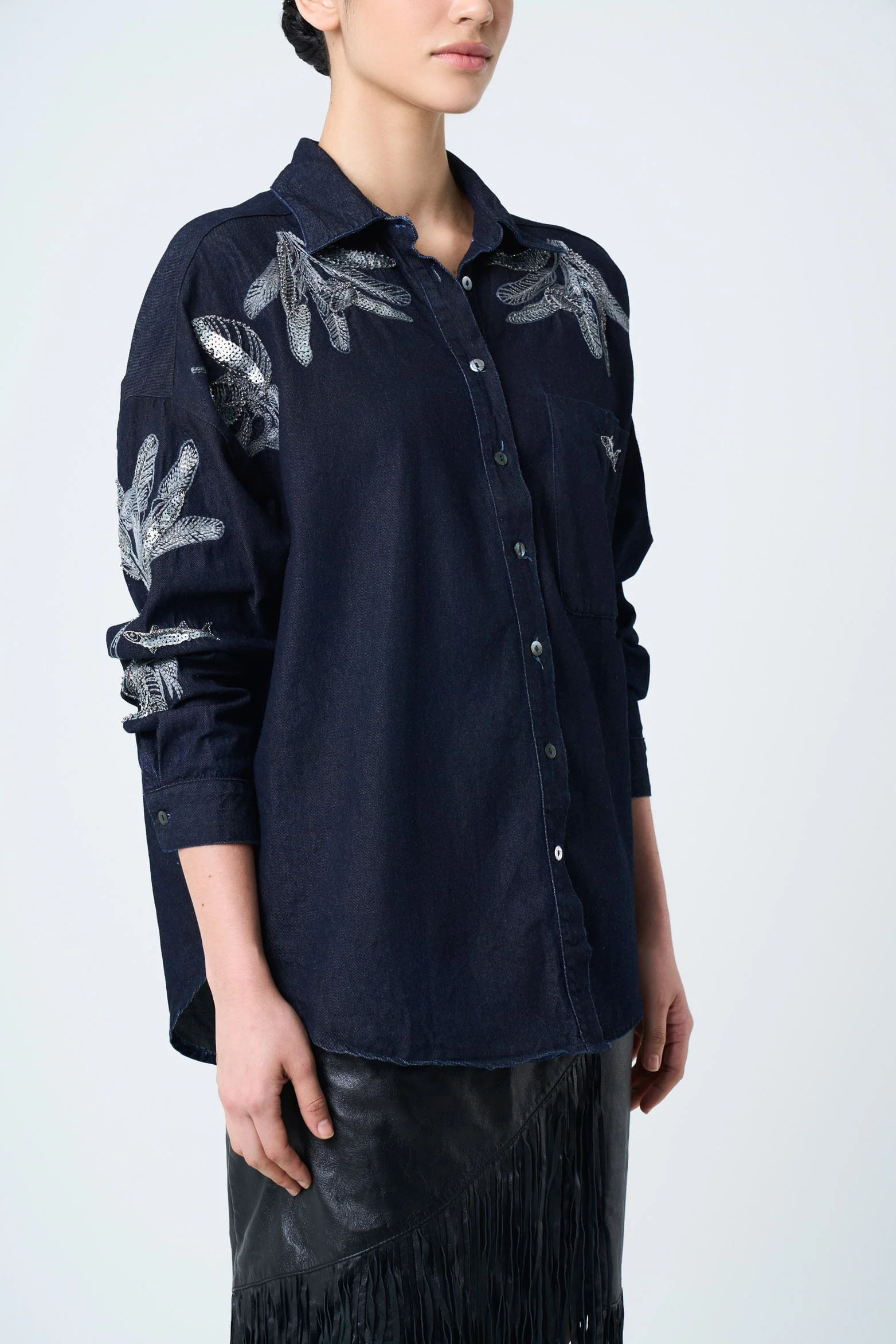 Oversized Shirt for Women with Metallic Embroidery - Image 6