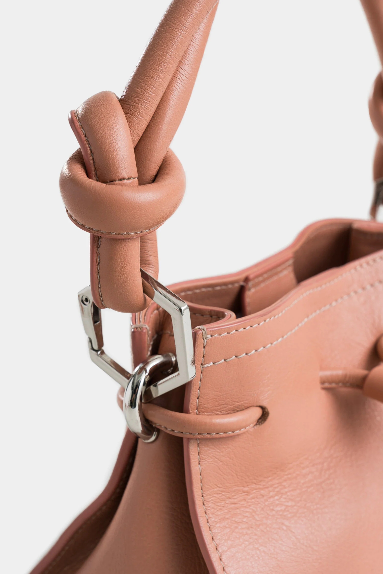 Pers Leather Hands-Free Bag for Women with Knotted Detail in Pink - Image 4