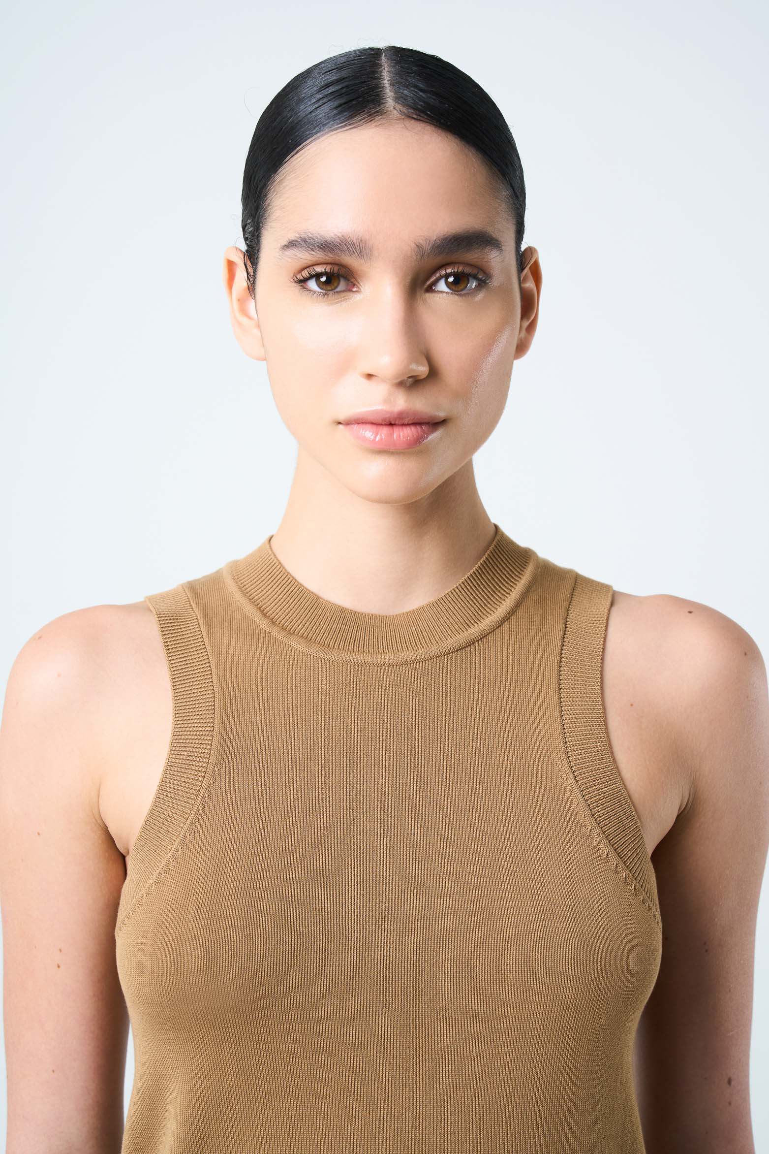 Rectilinear Knit Tank Top for Women Sleeveless Honey - Image 6