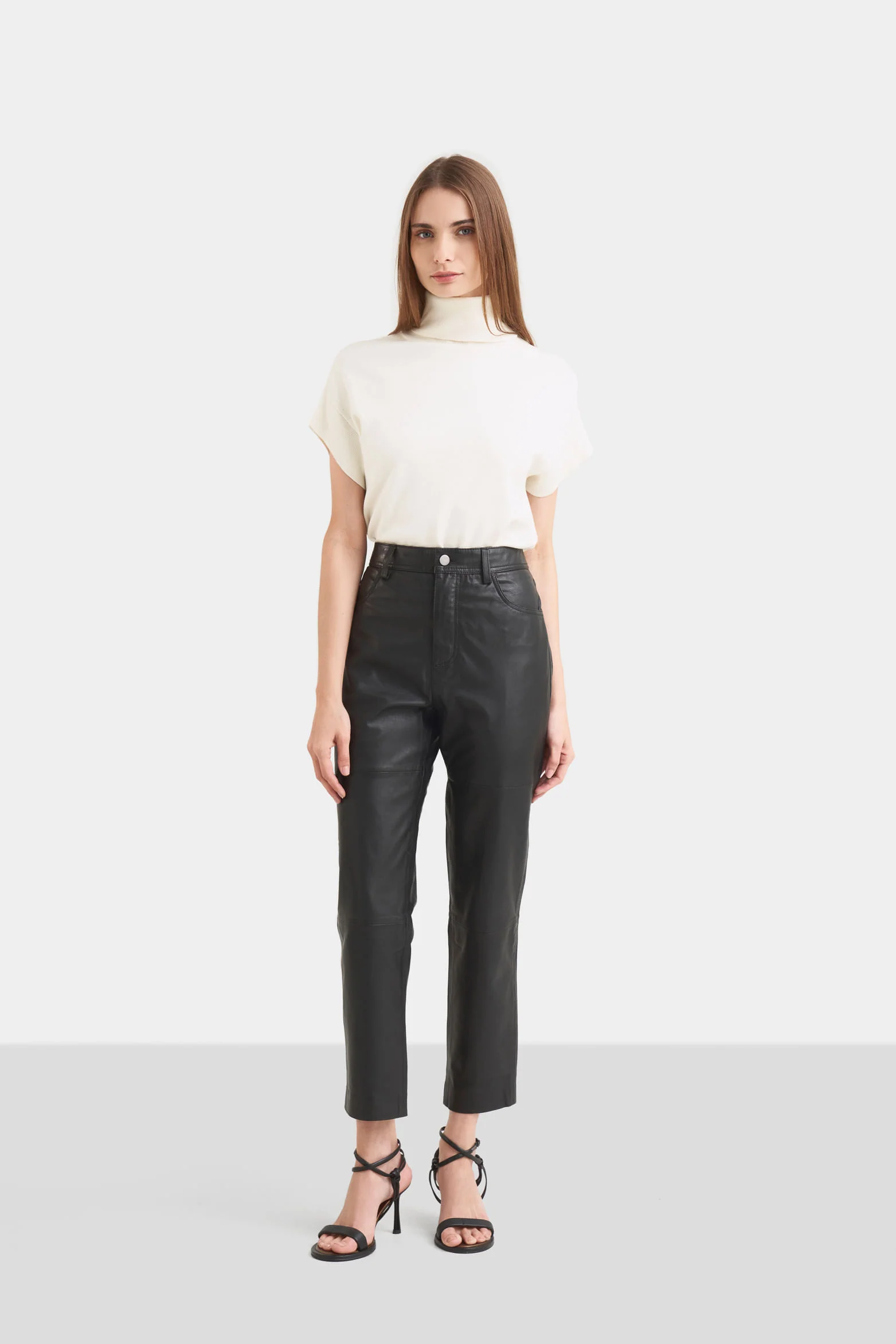 Scarlet leather baggy pants for women