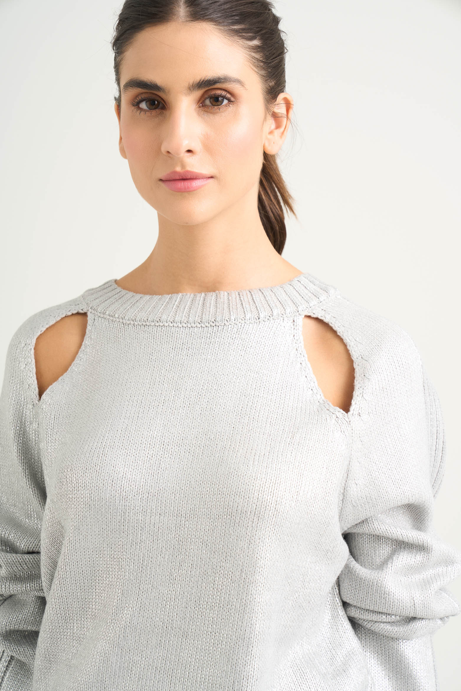 Star straight-knit sweater for women with metallic effect - Image 3