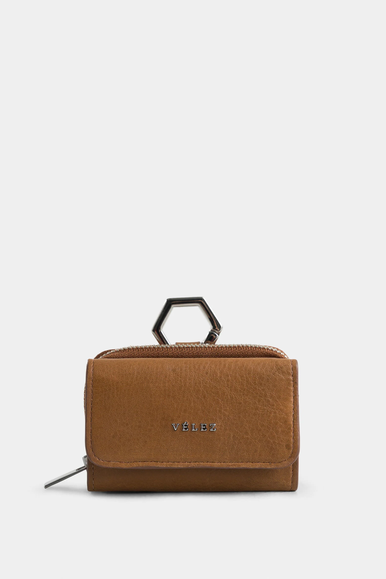 Tropical Leather Coin Purse with Hexagonal Hardware for Women