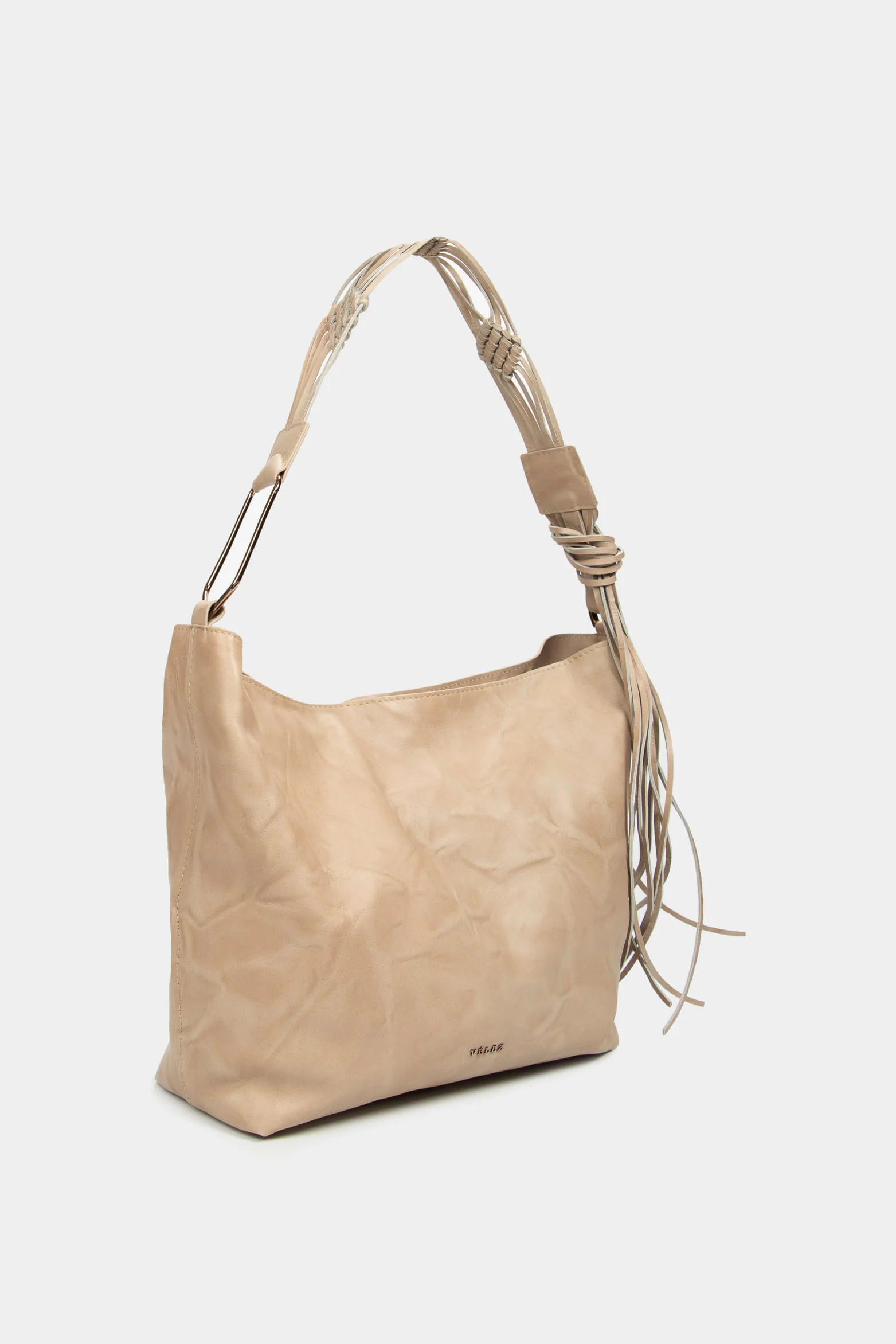 Women`s Azalea Leather Shoppg Bag  with Macramé  Beige - Image 3