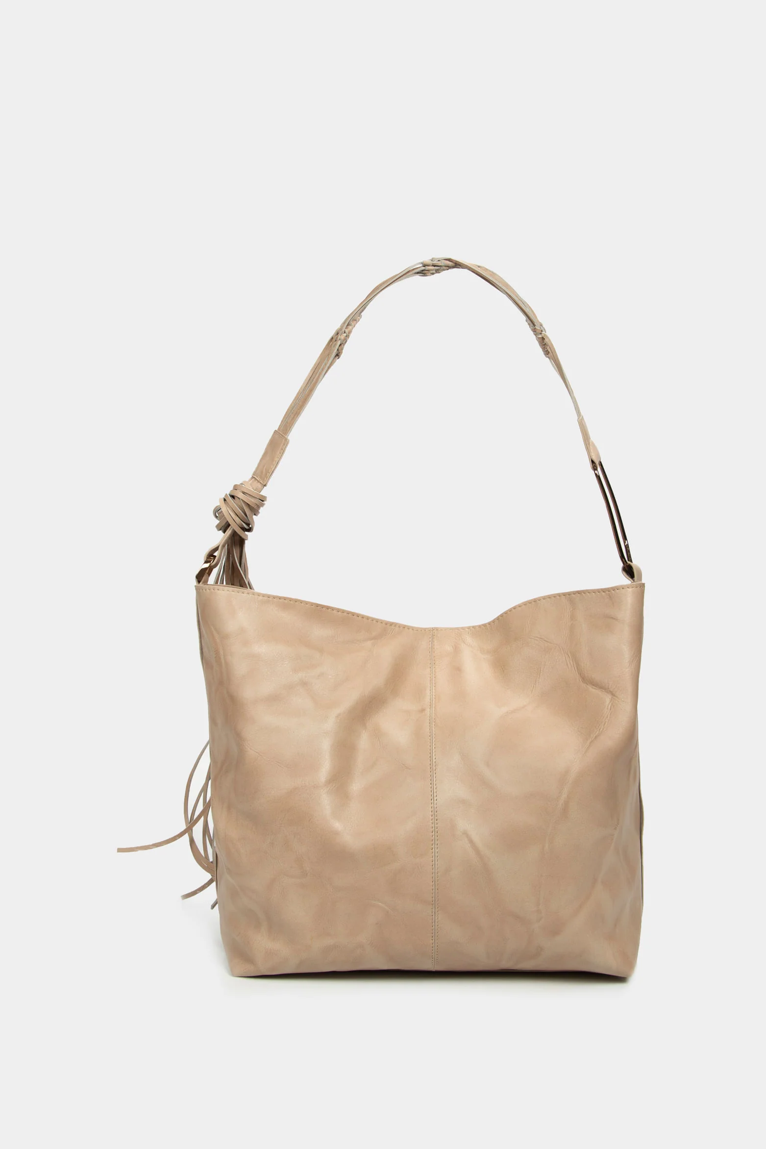 Women`s Azalea Leather Shoppg Bag  with Macramé  Beige - Image 4