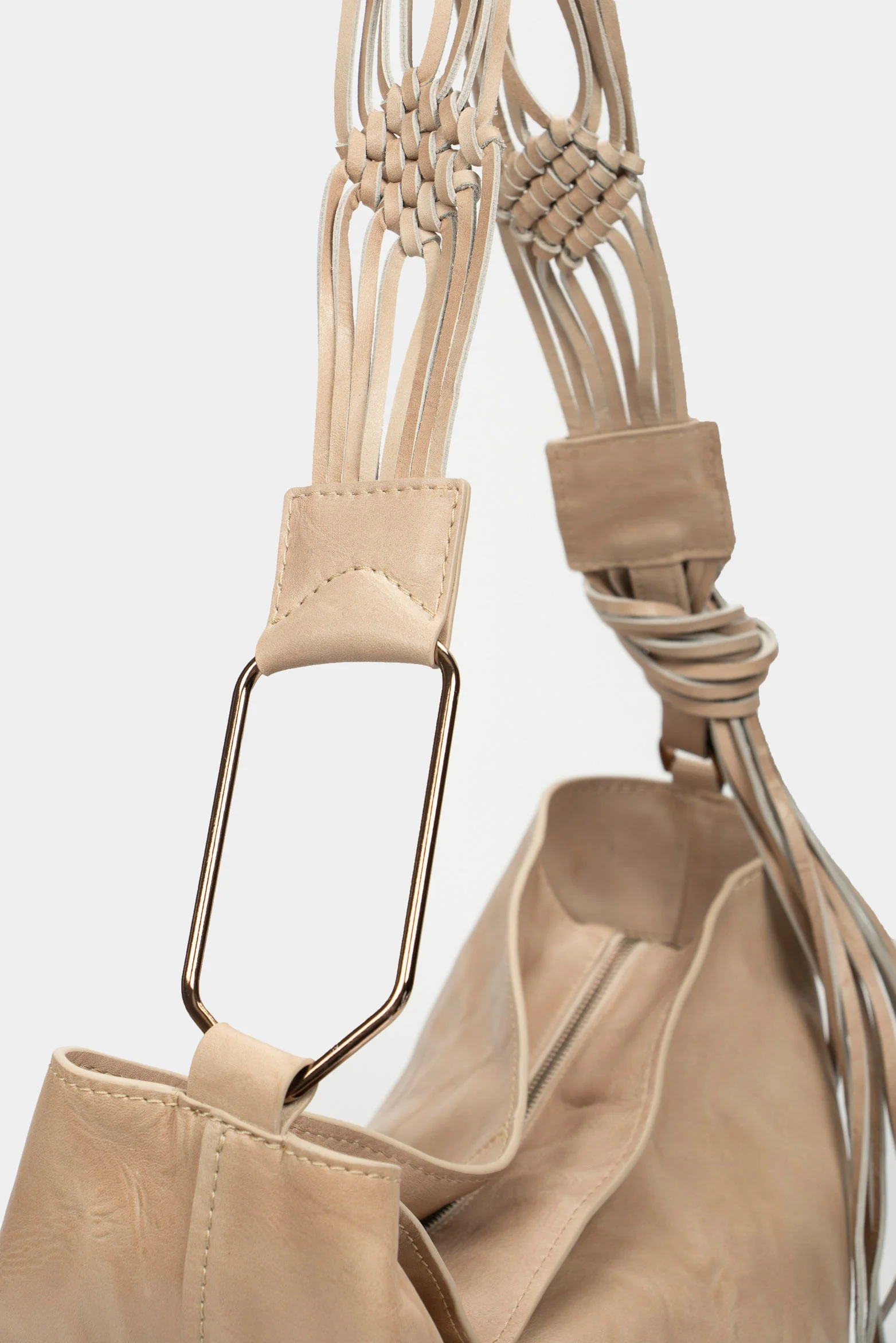 Women`s Azalea Leather Shoppg Bag  with Macramé  Beige - Image 5