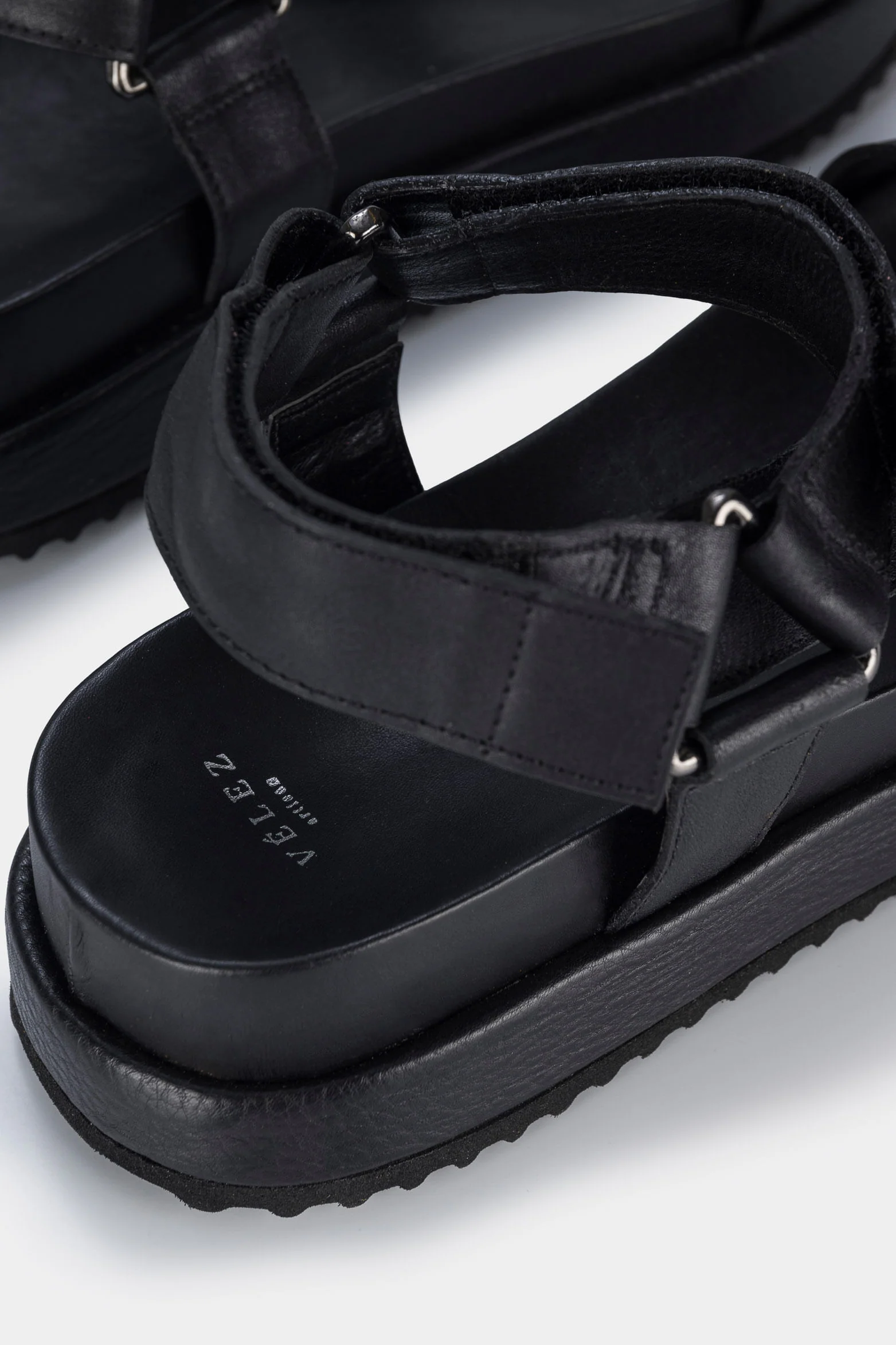 Women’s Bali Platform Sandals in Black Leather with Hook-and-Loop Fastener - Image 5