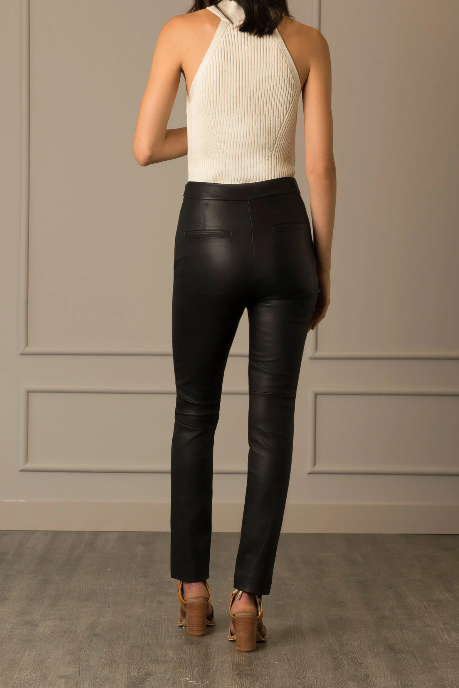 Women’s Cherry Legging in Black Stretch Leather - Image 3