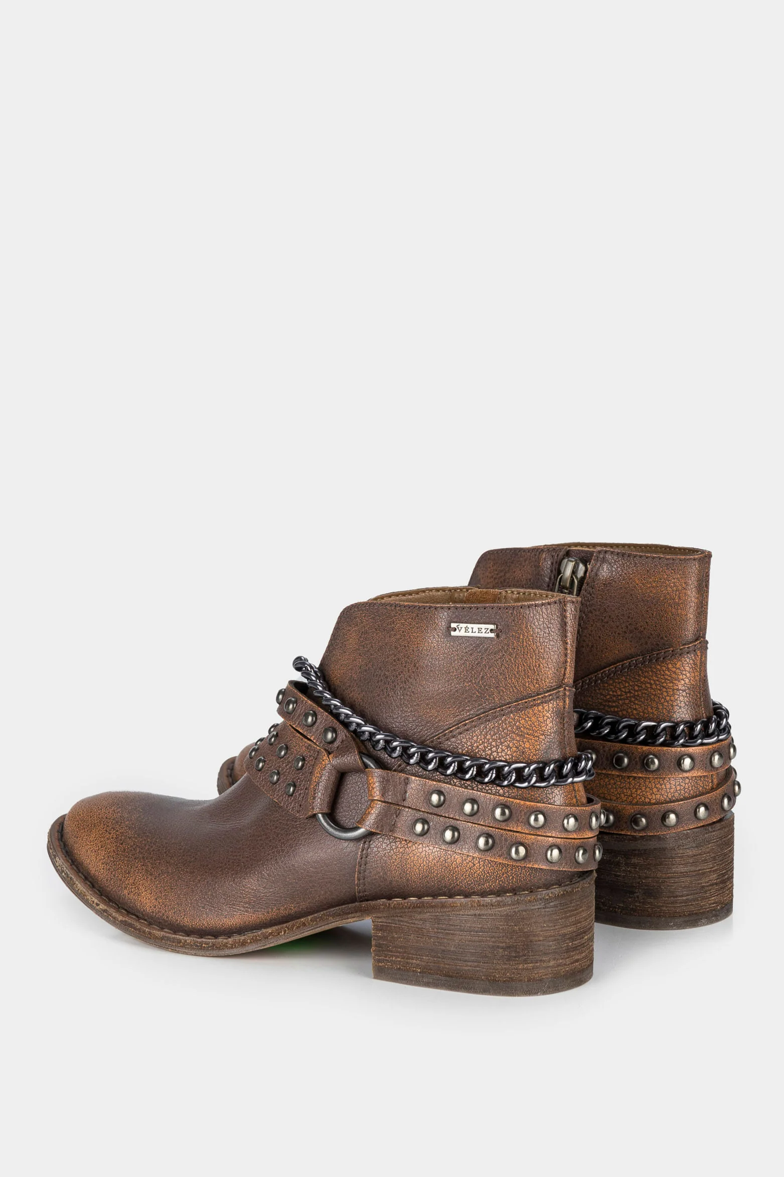 Women’s Cowboy Leather Ankle Boots with Chain Detail - Image 3