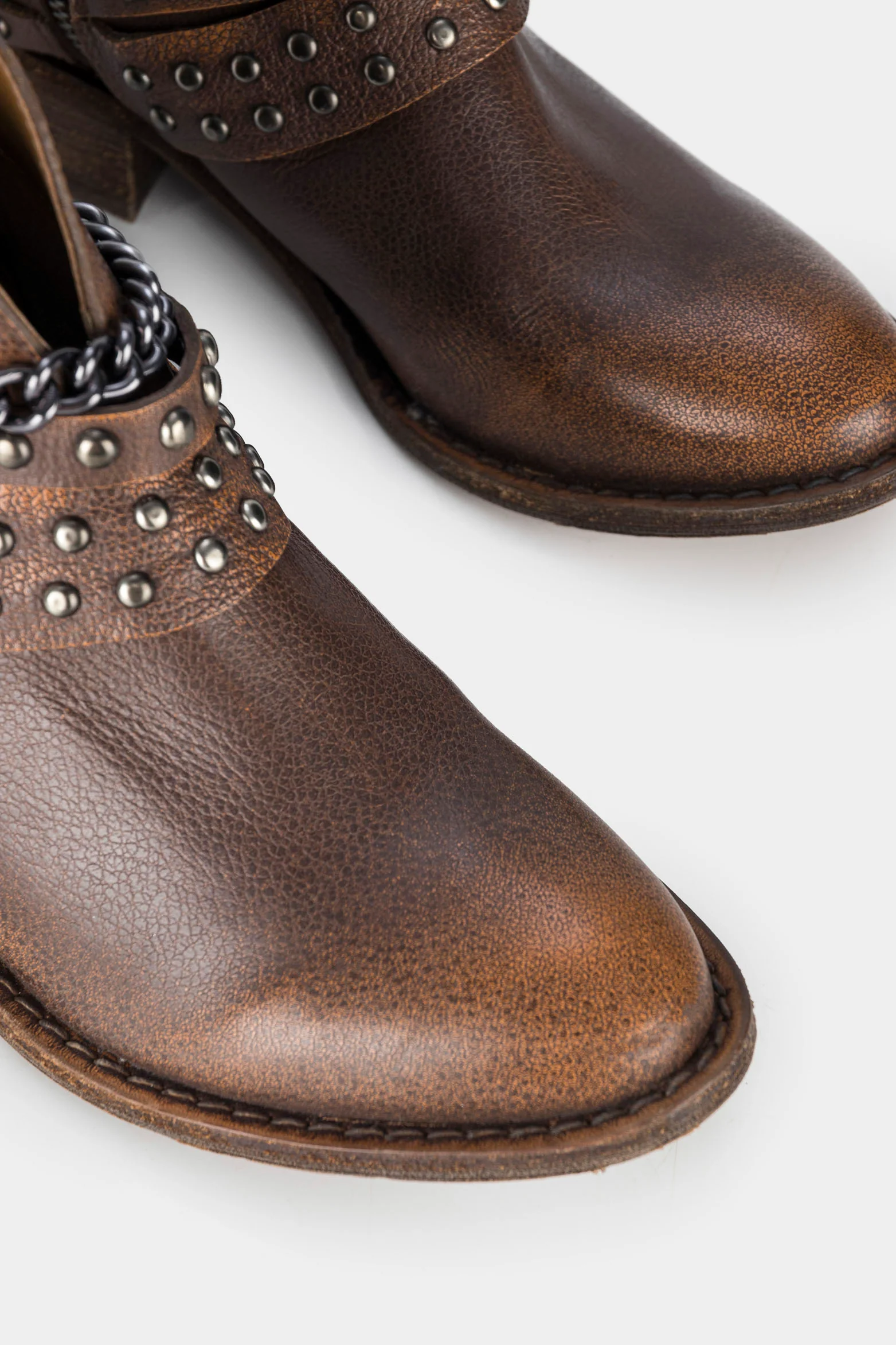 Women’s Cowboy Leather Ankle Boots with Chain Detail - Image 4